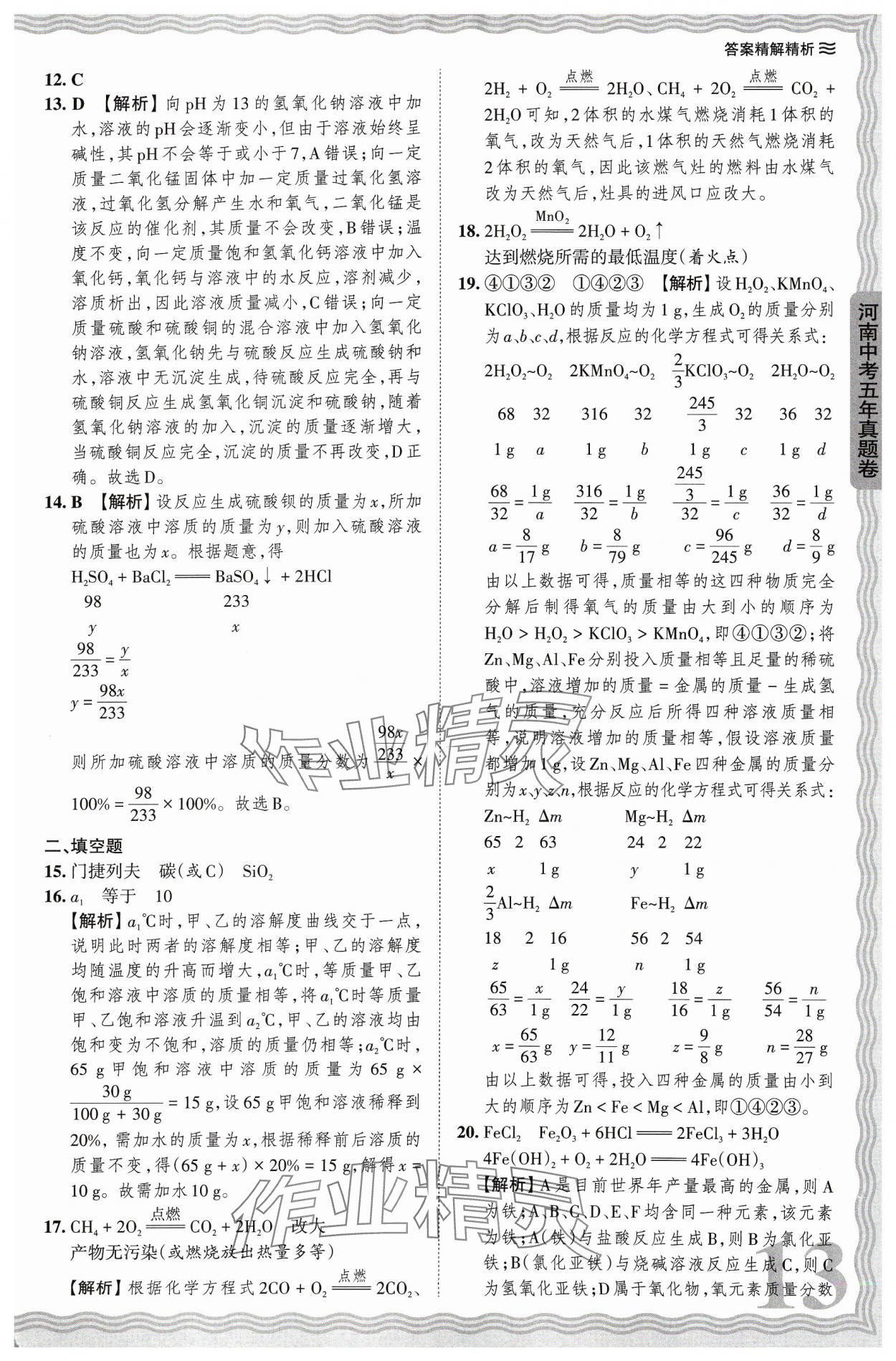 2024年王朝霞中考真題精編化學(xué)河南中考 參考答案第13頁