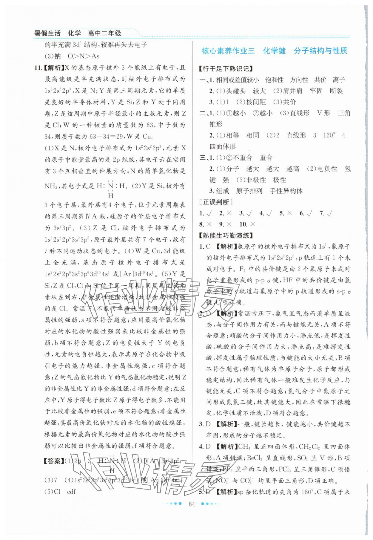 2025年暑假生活北京师范大学出版社高二化学人教版 第4页