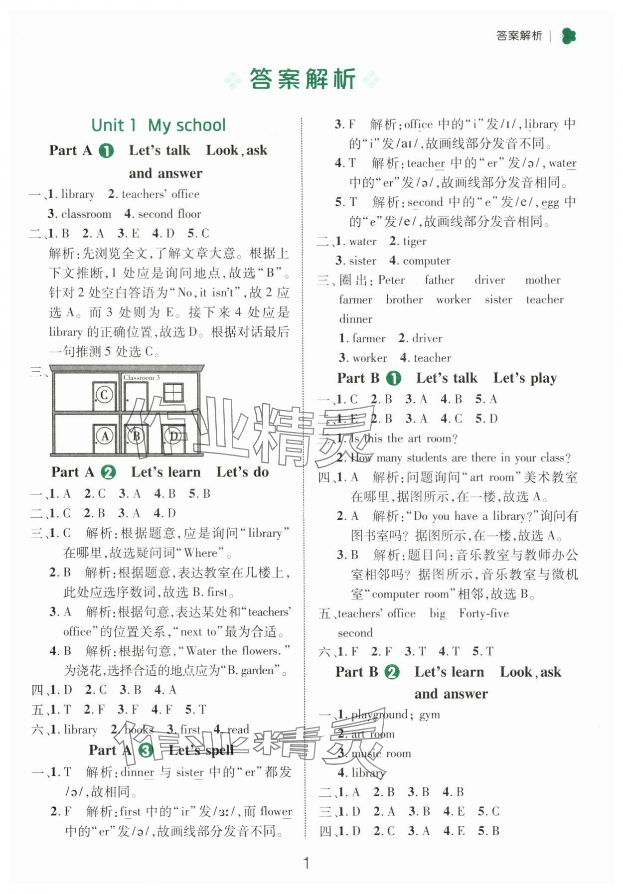 2025年細(xì)解巧練四年級(jí)英語下冊(cè)人教版 參考答案第1頁