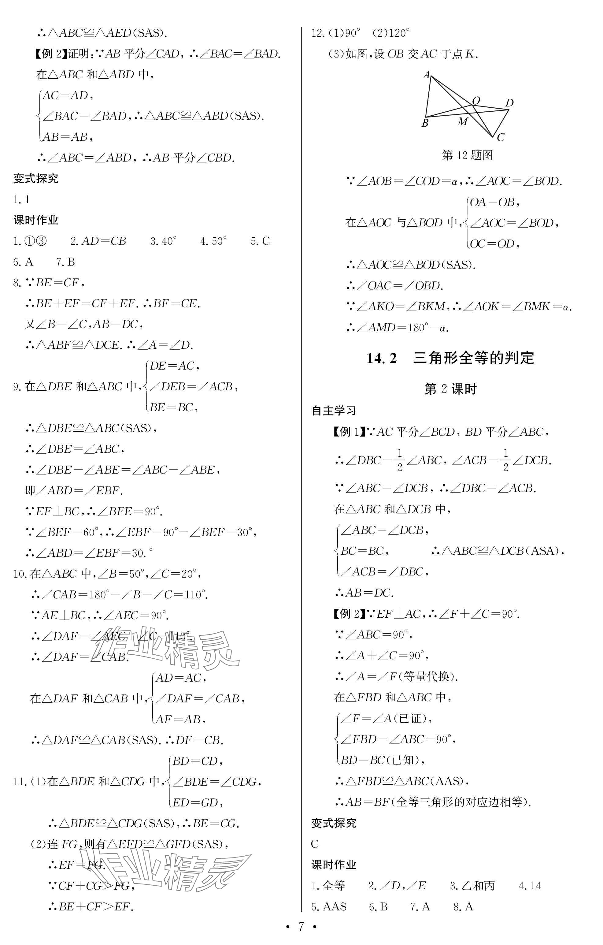 2025年长江全能学案同步练习册八年级数学上册人教版 参考答案第7页