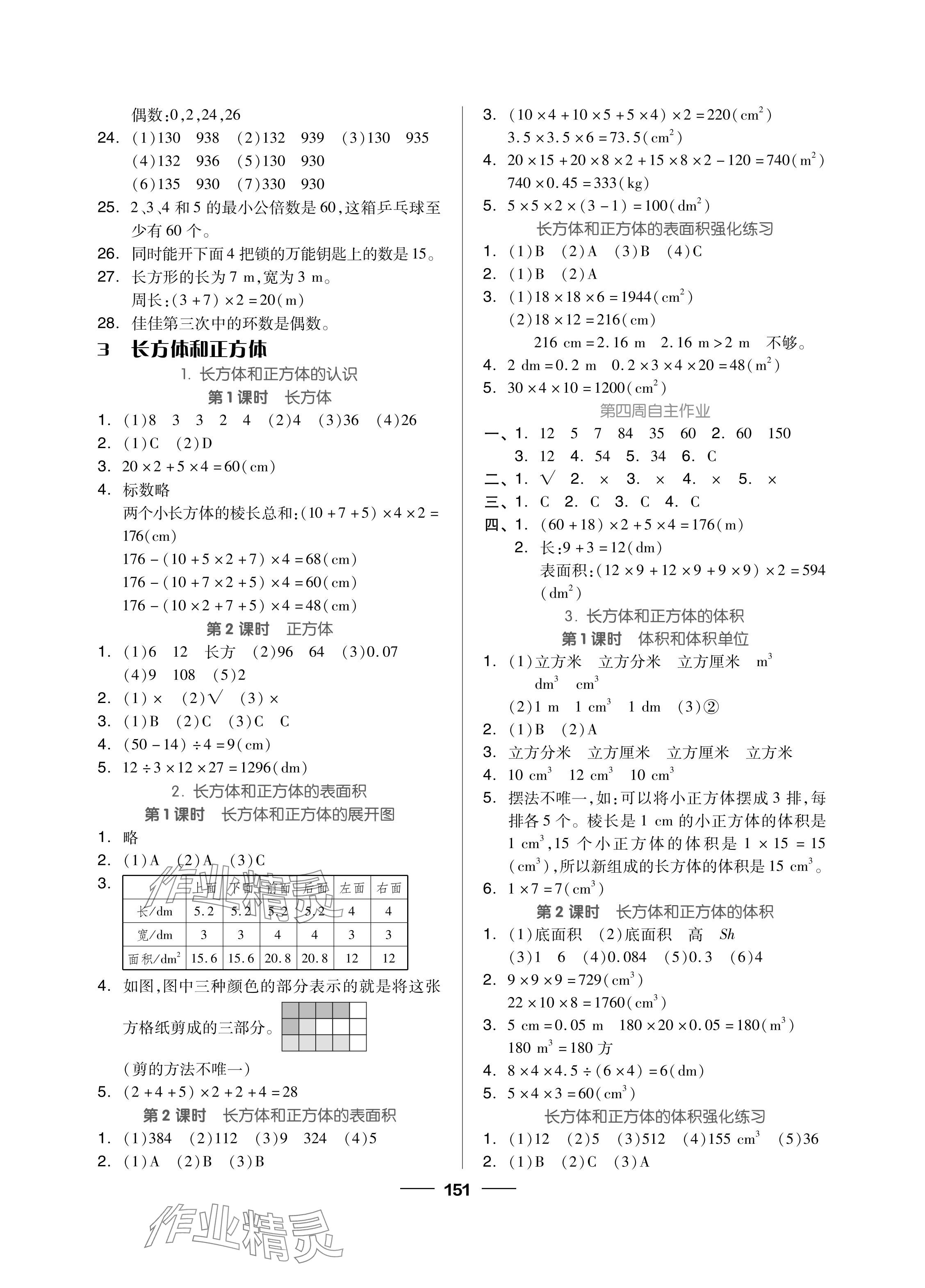 2024年新思維伴你學(xué)單元達(dá)標(biāo)測試卷五年級數(shù)學(xué)下冊人教版 參考答案第3頁