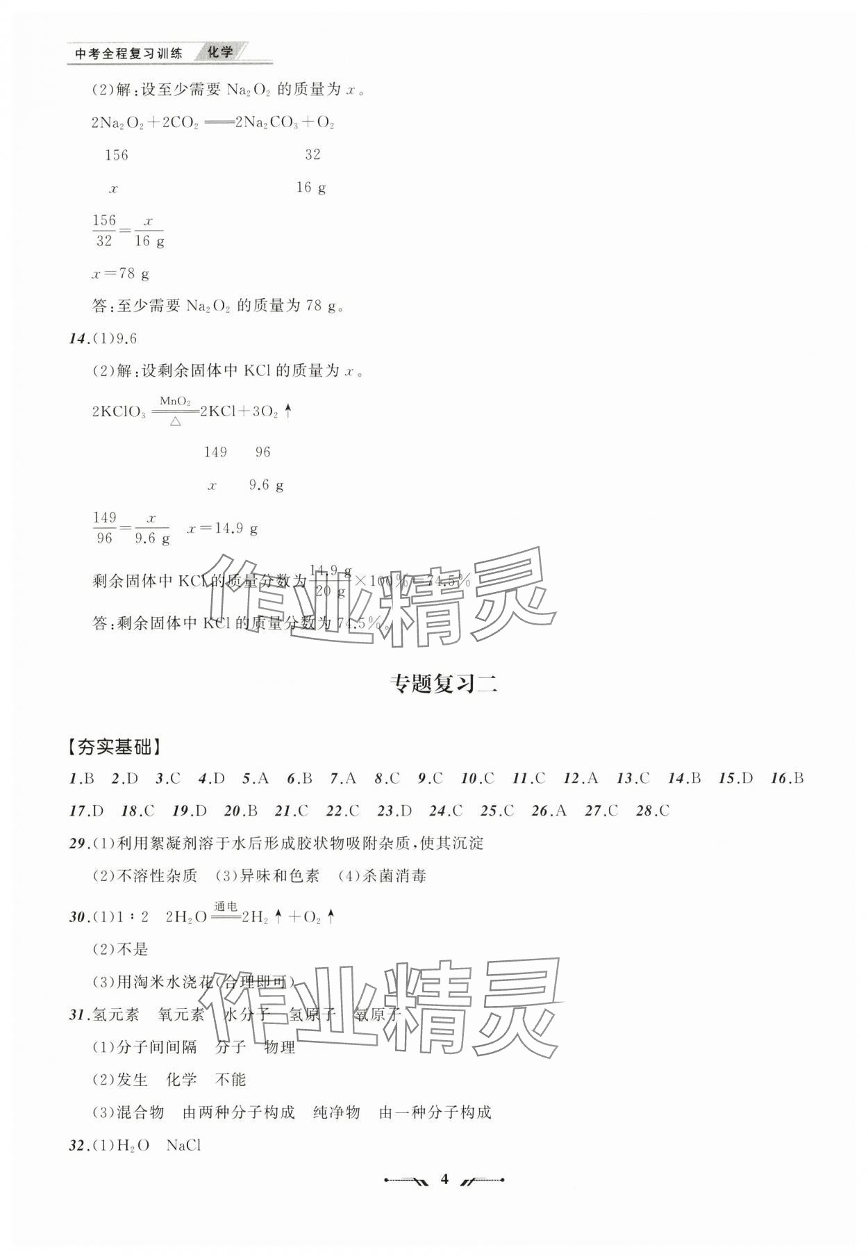 2025年中考全程復習訓練化學大連專版 參考答案第4頁