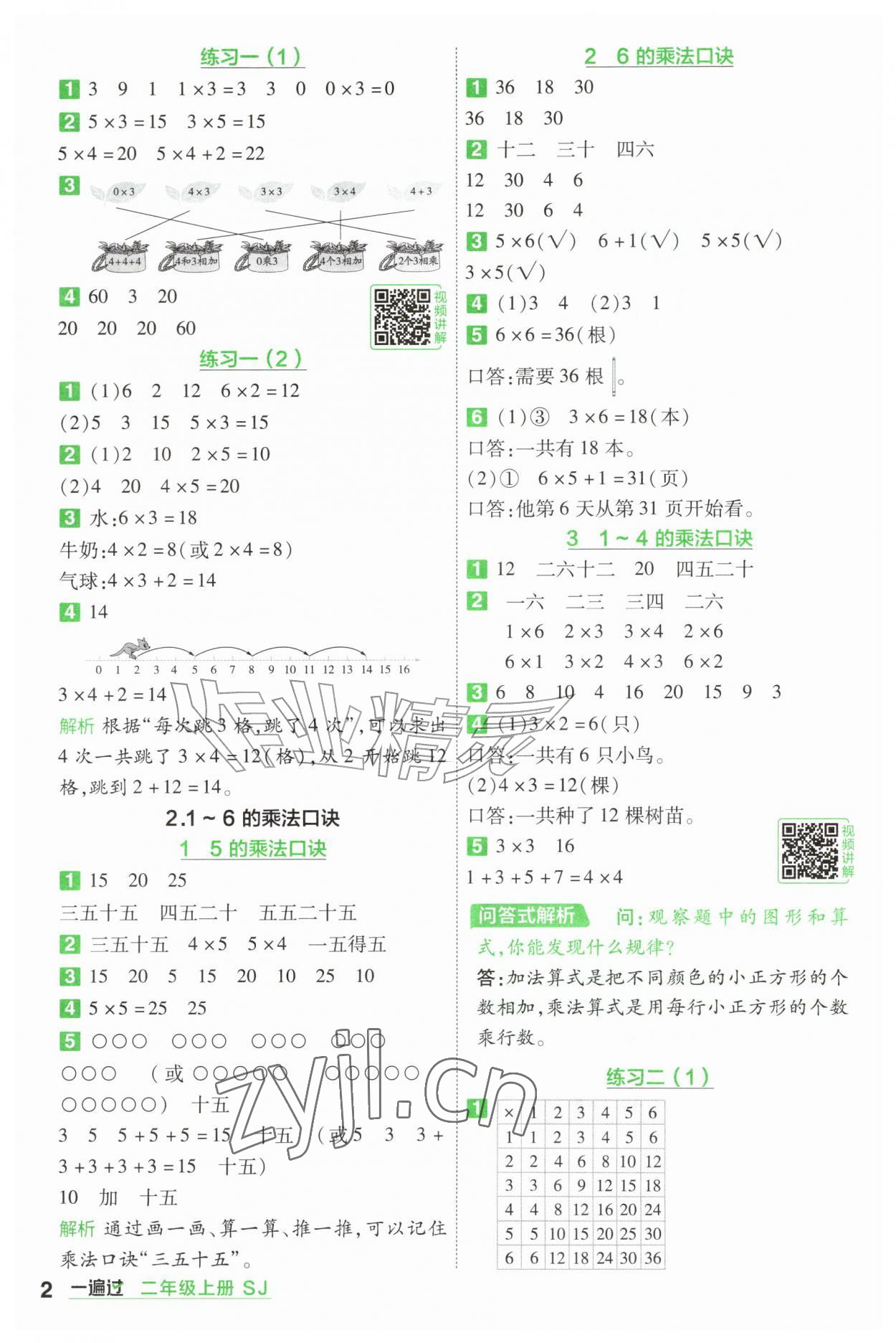 2026年一遍过二年级数学上册苏教版&nbsp;参考答案第2页