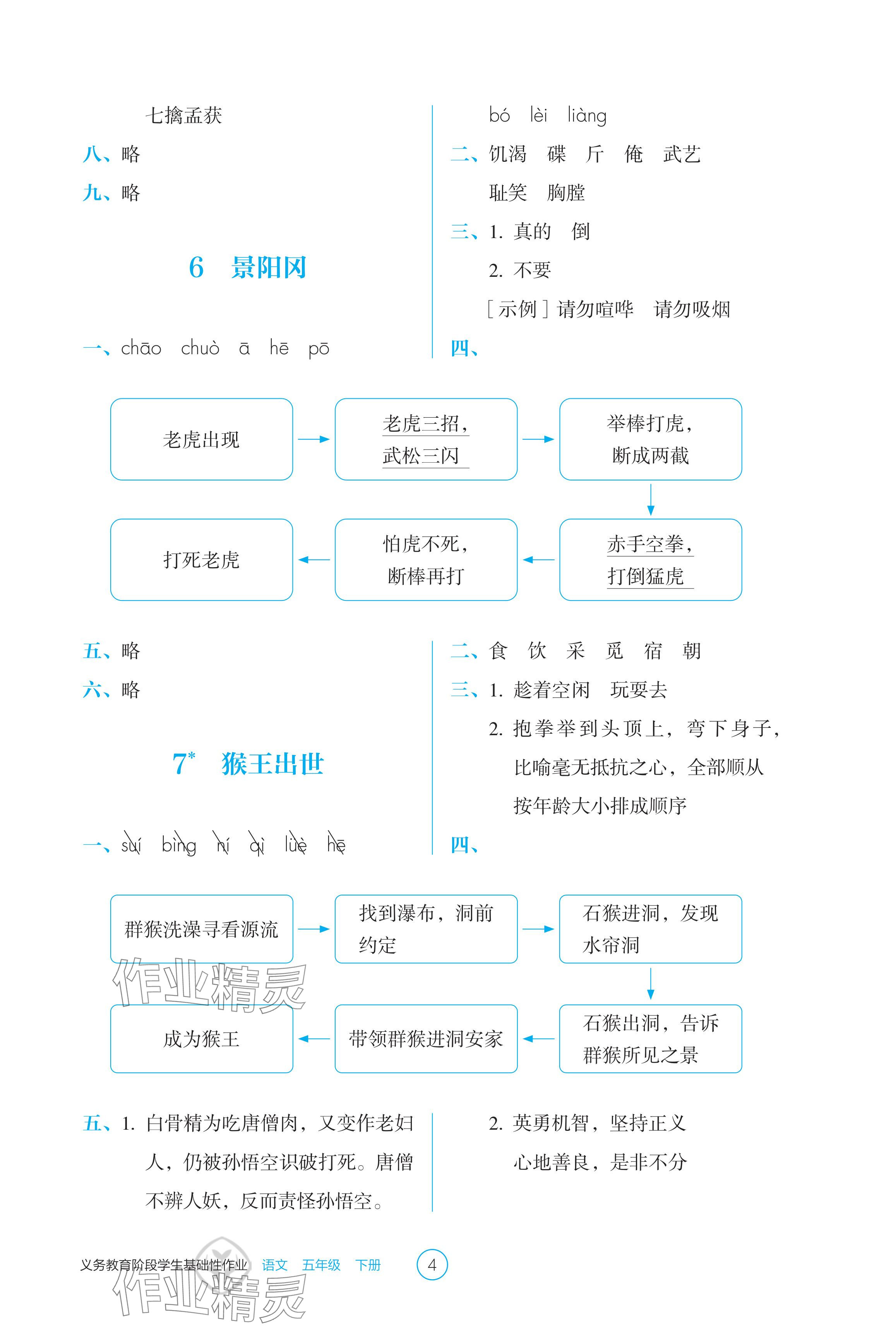 2024年学生基础性作业五年级语文下册人教版 参考答案第4页