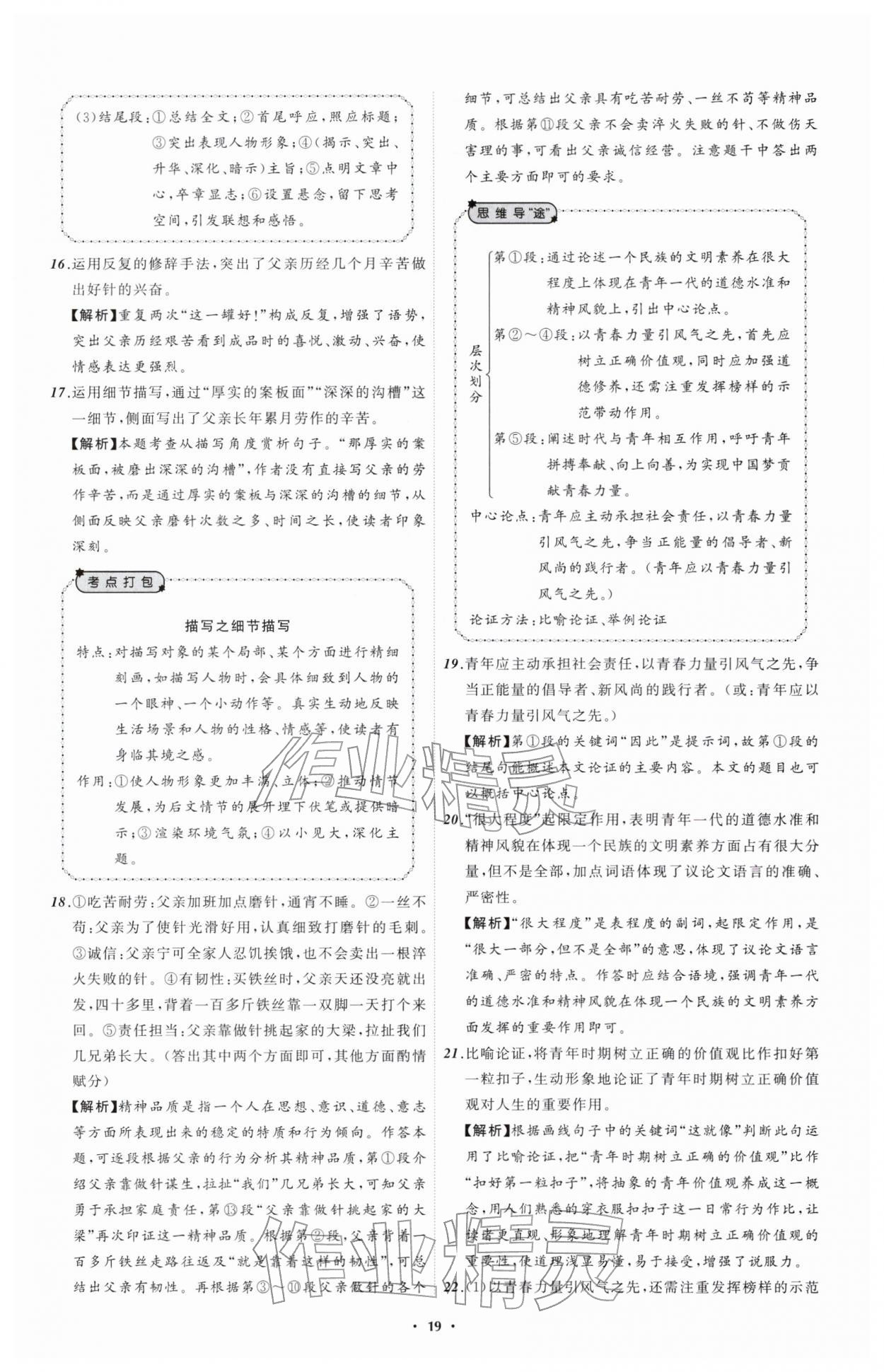 2026年中考必备辽宁师范大学出版社语文辽宁专版&nbsp;参考答案第19页