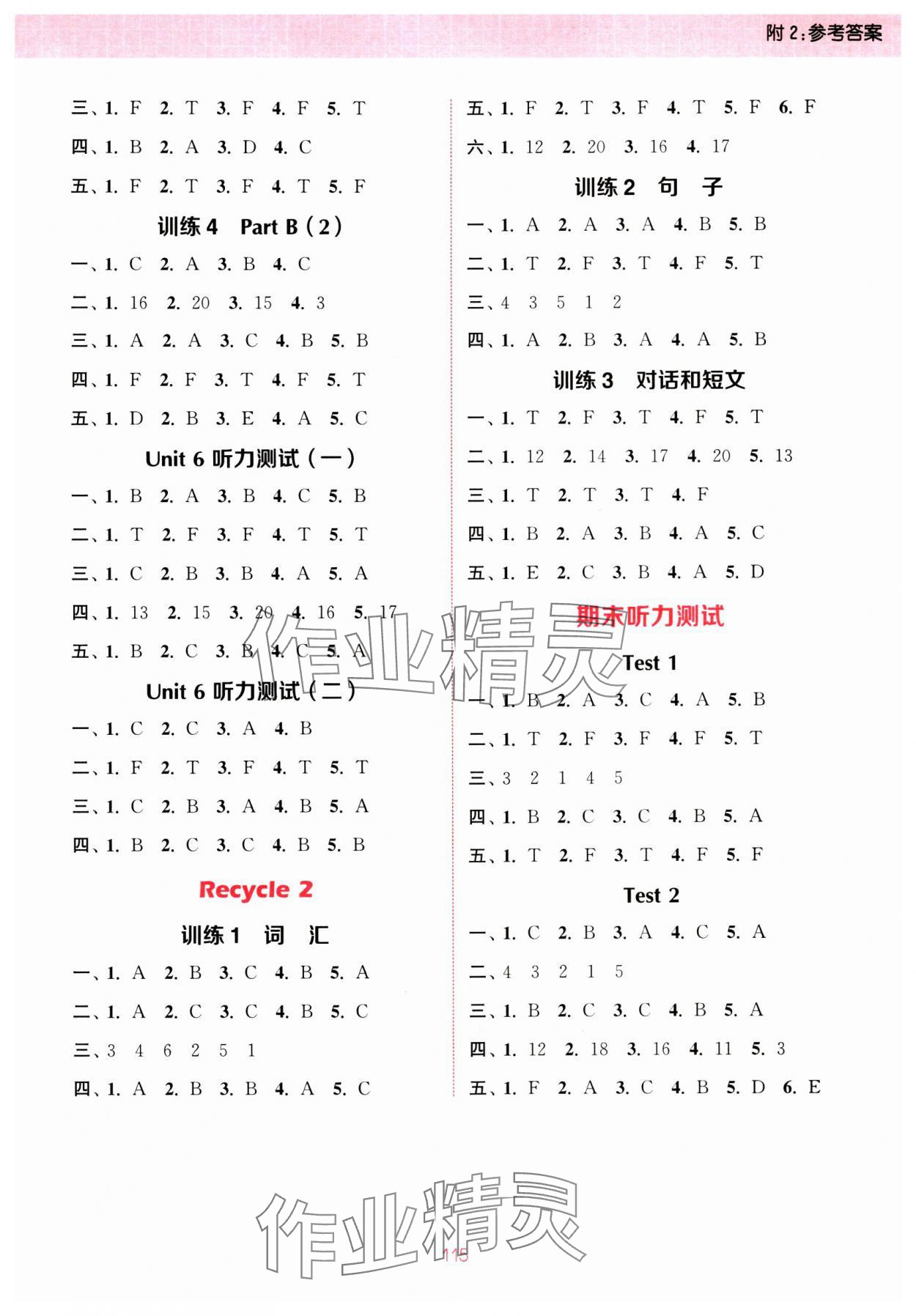 2024年通城學(xué)典小學(xué)英語聽力能手三年級下冊人教版 參考答案第5頁