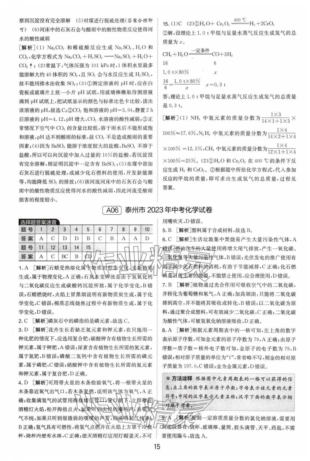 2024年江蘇13大市中考試卷精選化學(xué) 參考答案第15頁(yè)