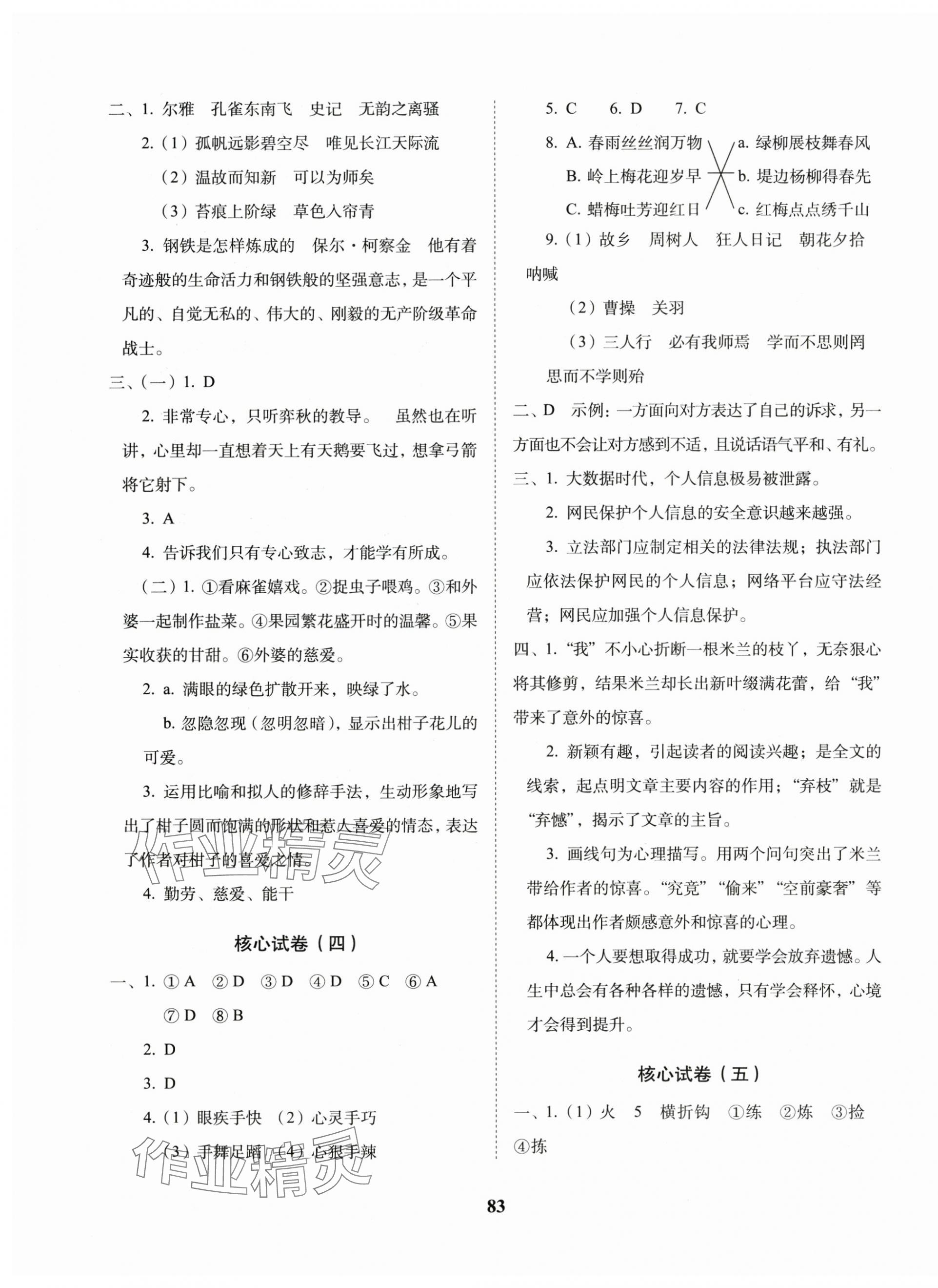 2025年小学升初中核心试卷六年级语文人教版 参考答案第3页