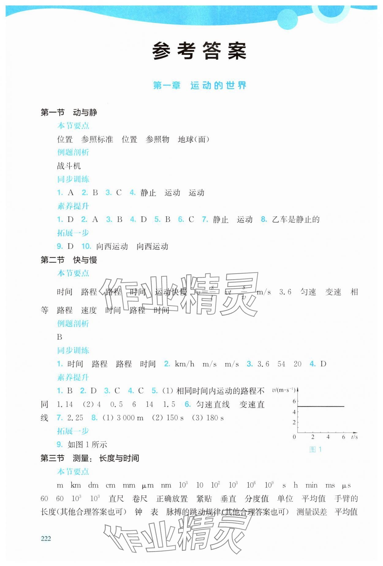 2024年新課程初中物理同步訓(xùn)練八年級物理全一冊滬科版福建專版 參考答案第1頁