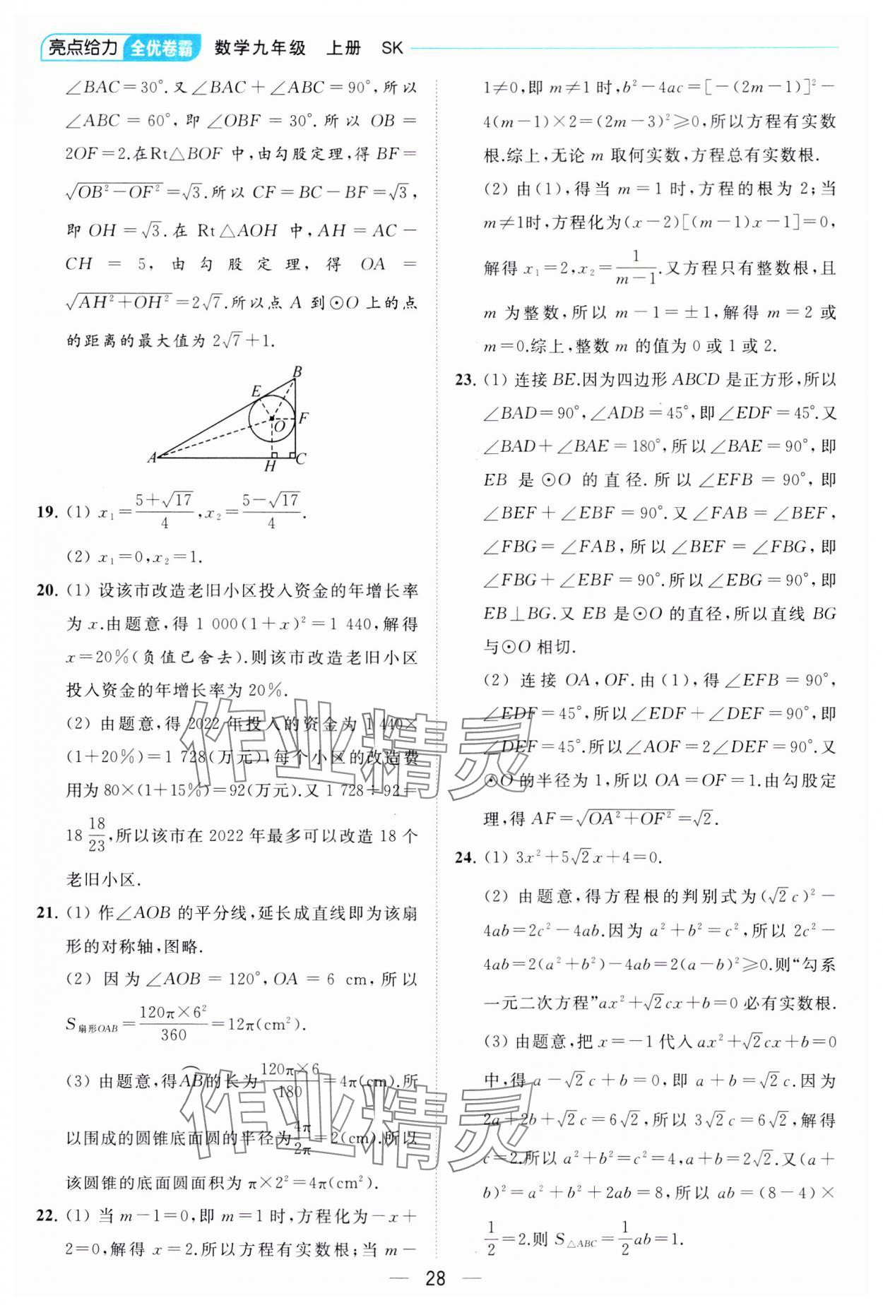 2023年亮点给力全优卷霸九年级数学上册苏科版 参考答案第28页