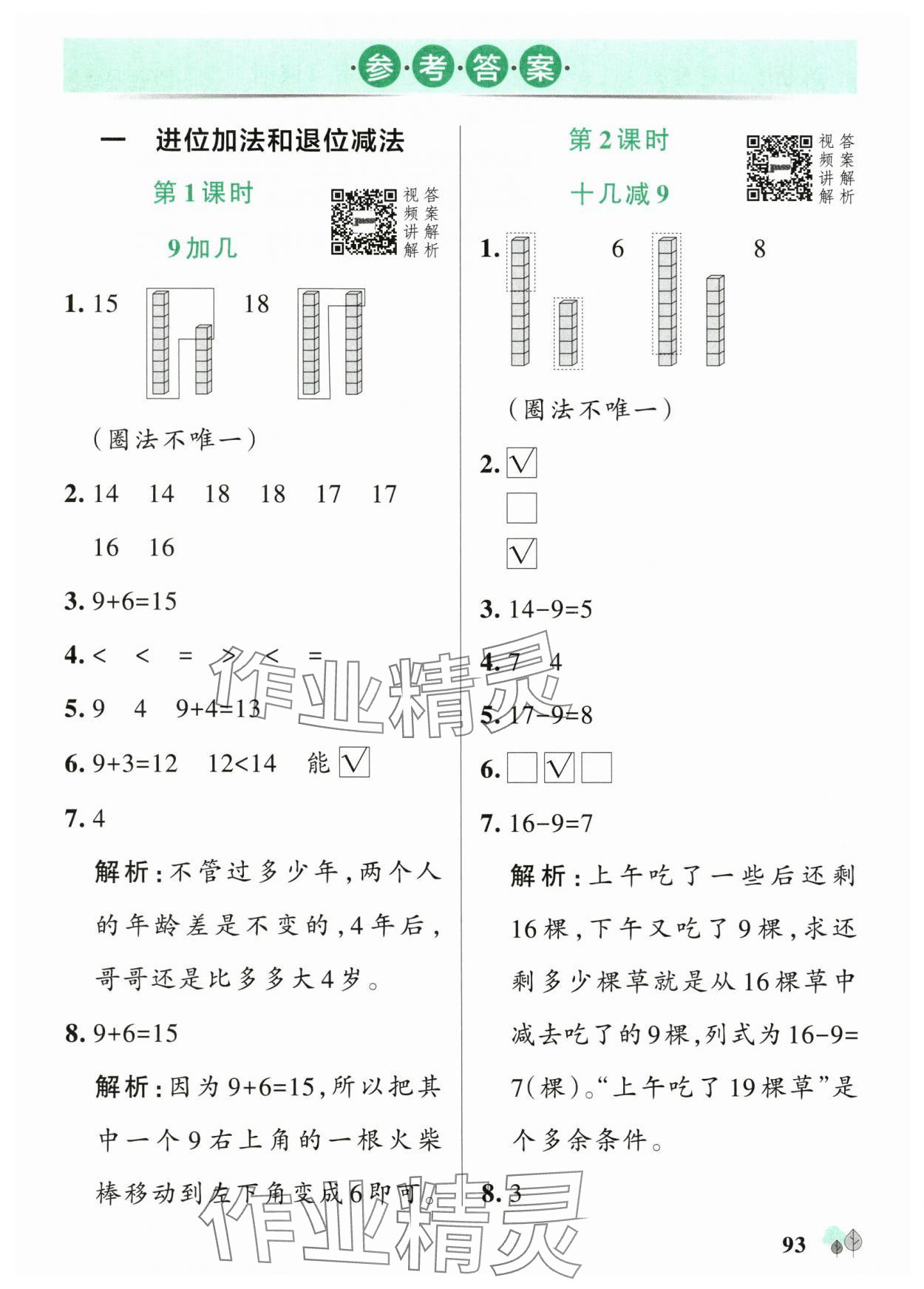 2025年綠卡提優(yōu)特訓一年級數(shù)學下冊蘇教版江蘇專版 參考答案第1頁