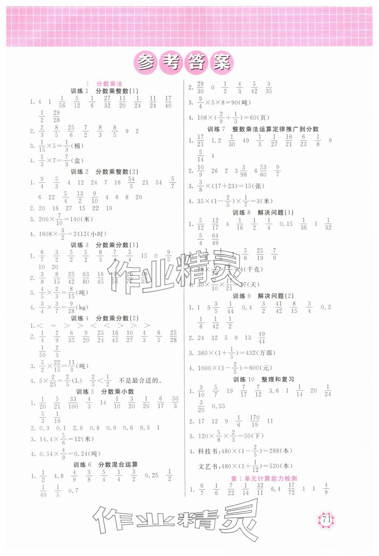 2024年培優(yōu)口算題卡六年級數(shù)學(xué)上冊人教版 第1頁