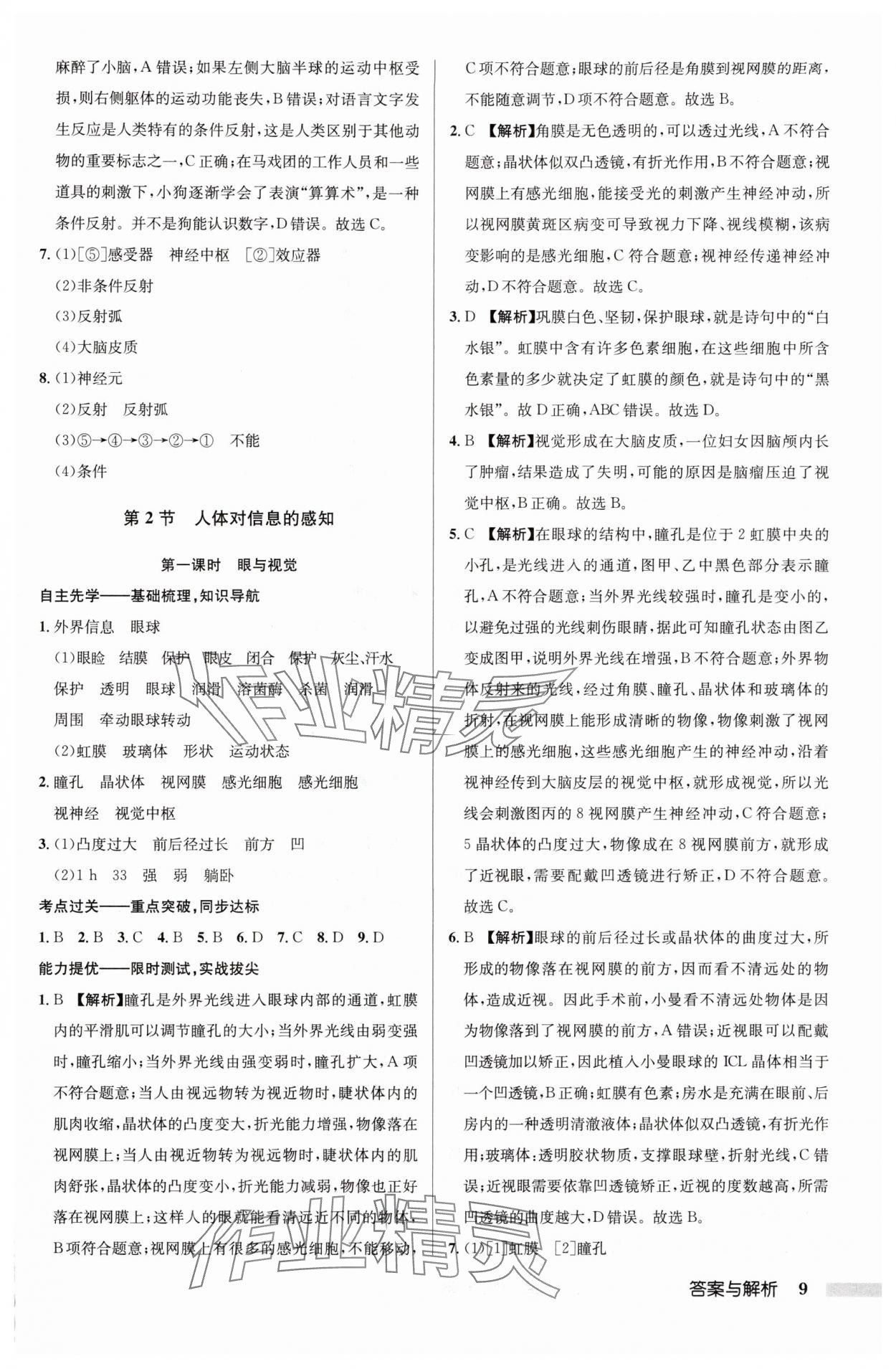 2024年啟東中學(xué)作業(yè)本八年級生物全一冊蘇科版 參考答案第9頁