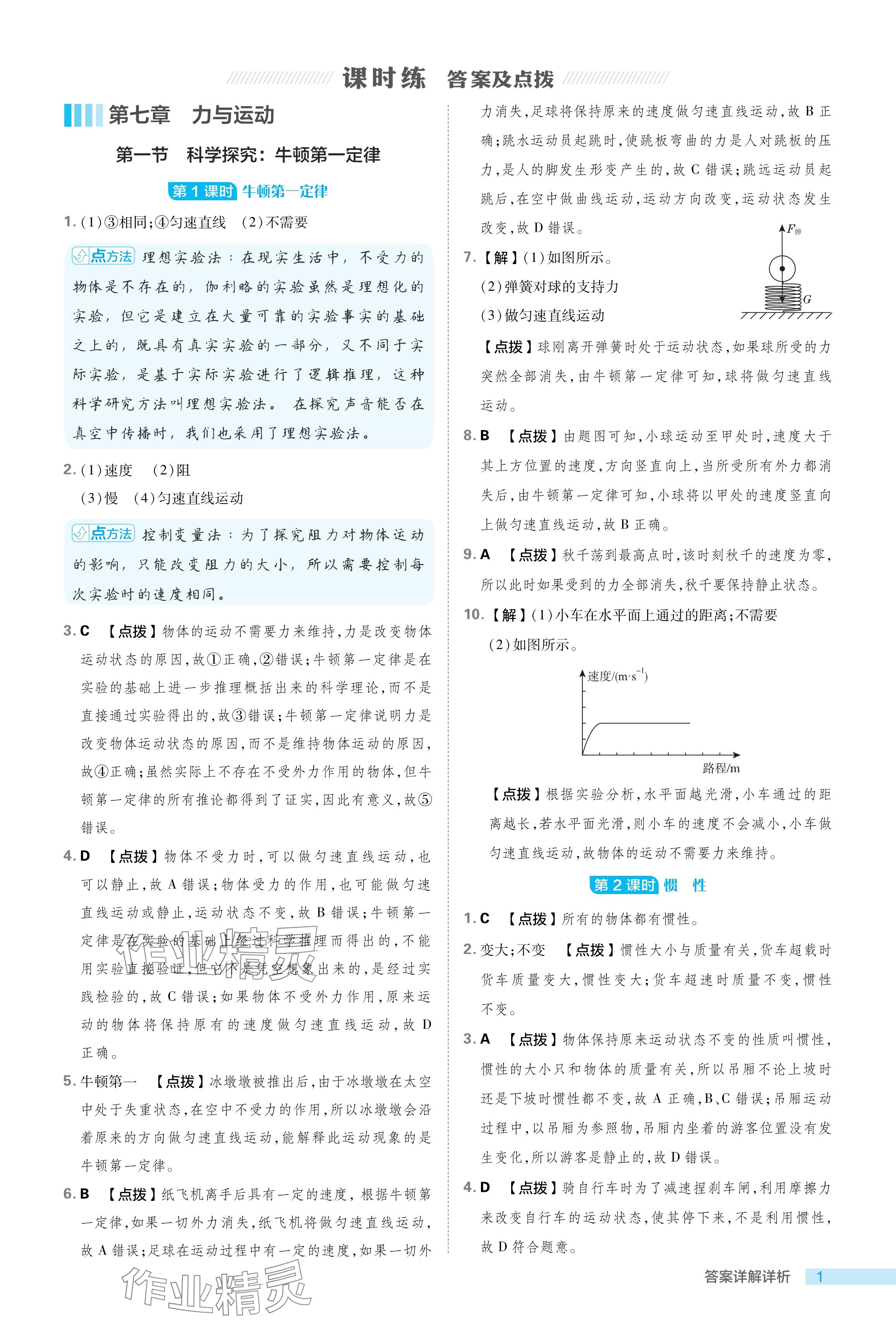 2024年綜合應(yīng)用創(chuàng)新題典中點八年級物理下冊滬科版 參考答案第1頁