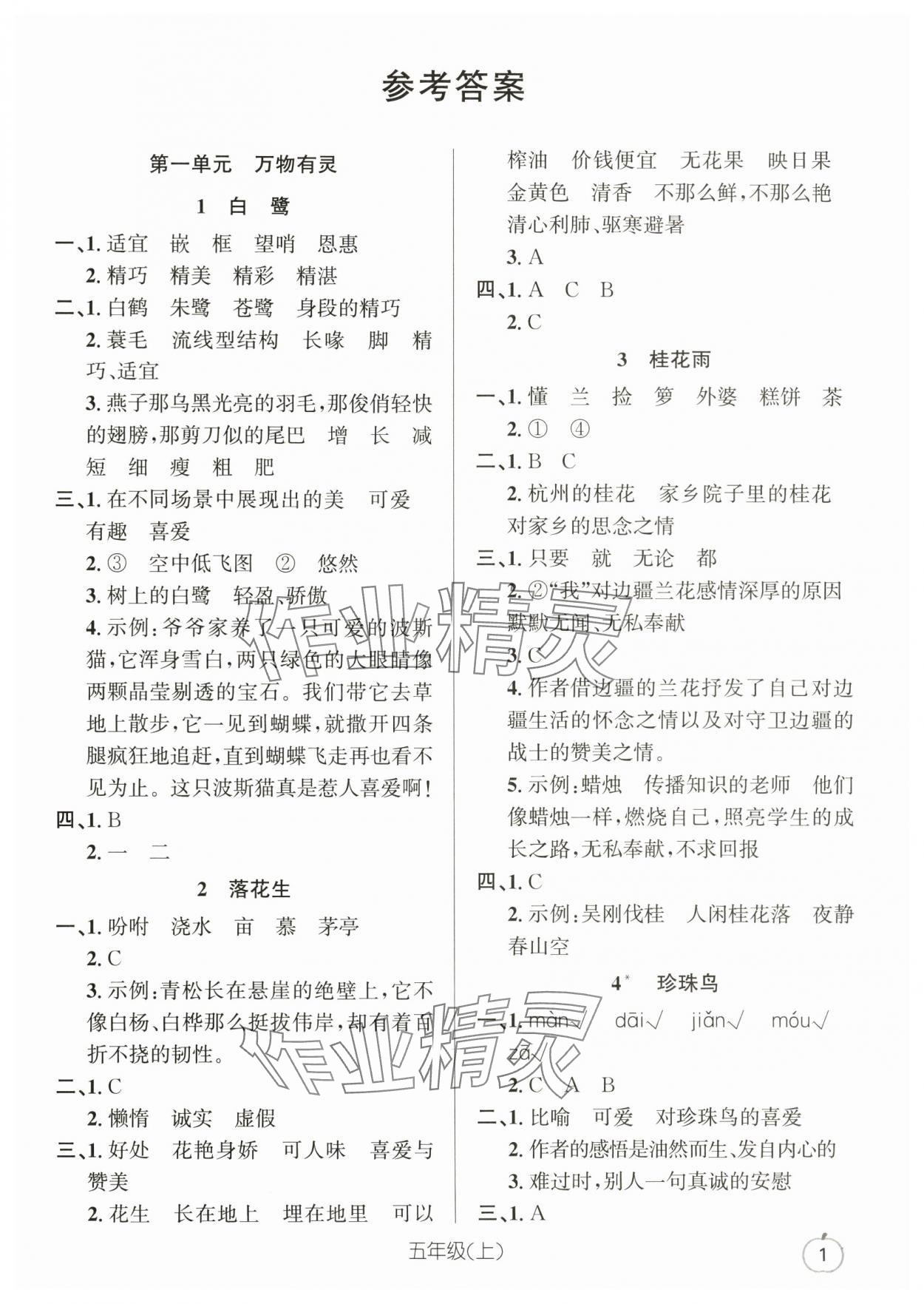 2025年语文要素天天练五年级上册人教版浙江专版 第1页