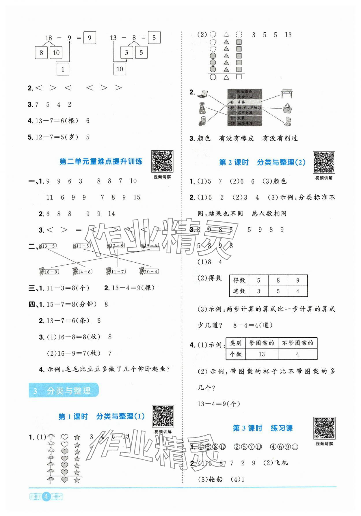 2024年陽光同學課時優(yōu)化作業(yè)一年級數(shù)學下冊人教版 參考答案第4頁