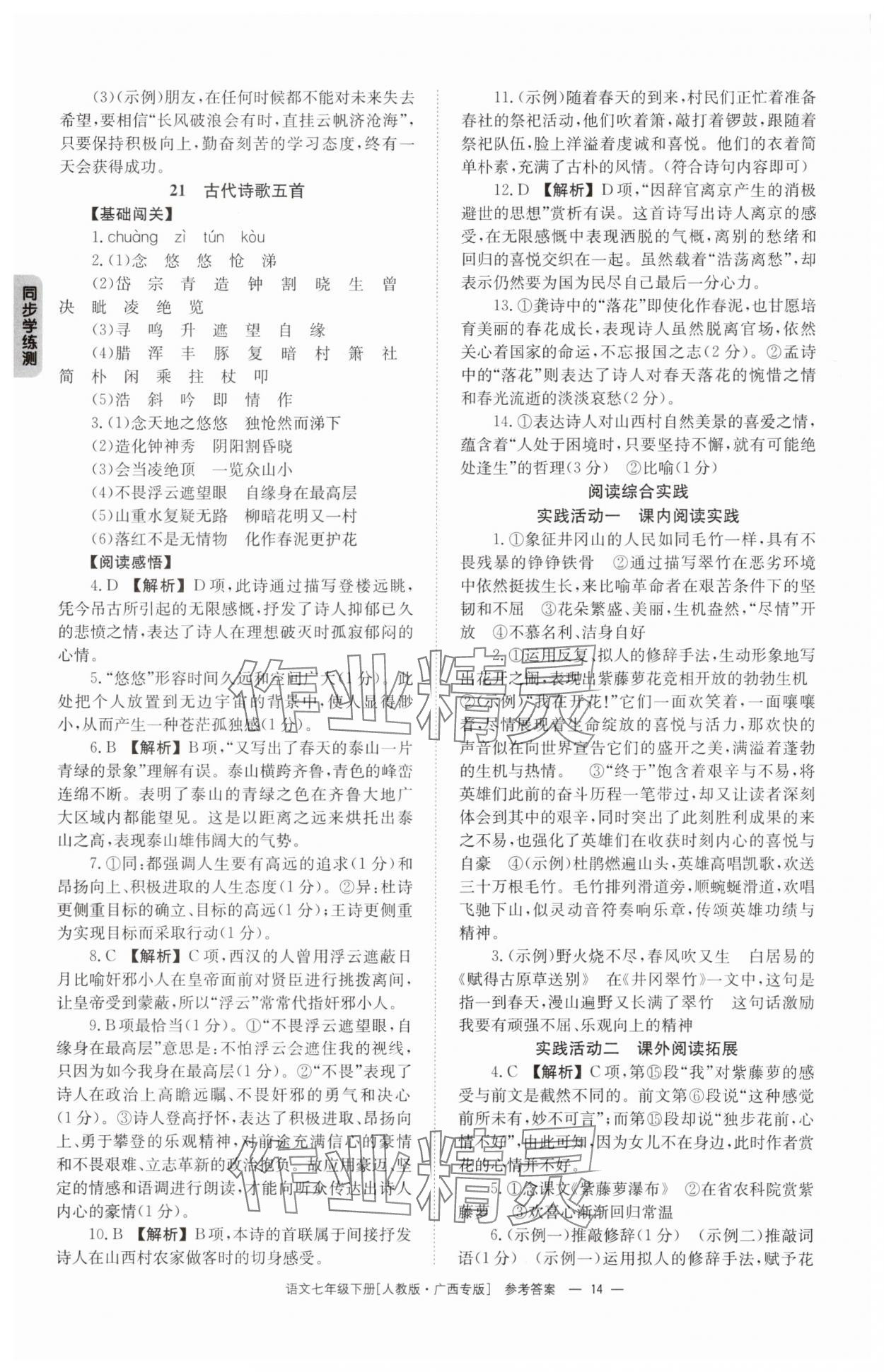 2025年全效學(xué)習(xí)同步學(xué)練測七年級語文下冊人教版 第14頁