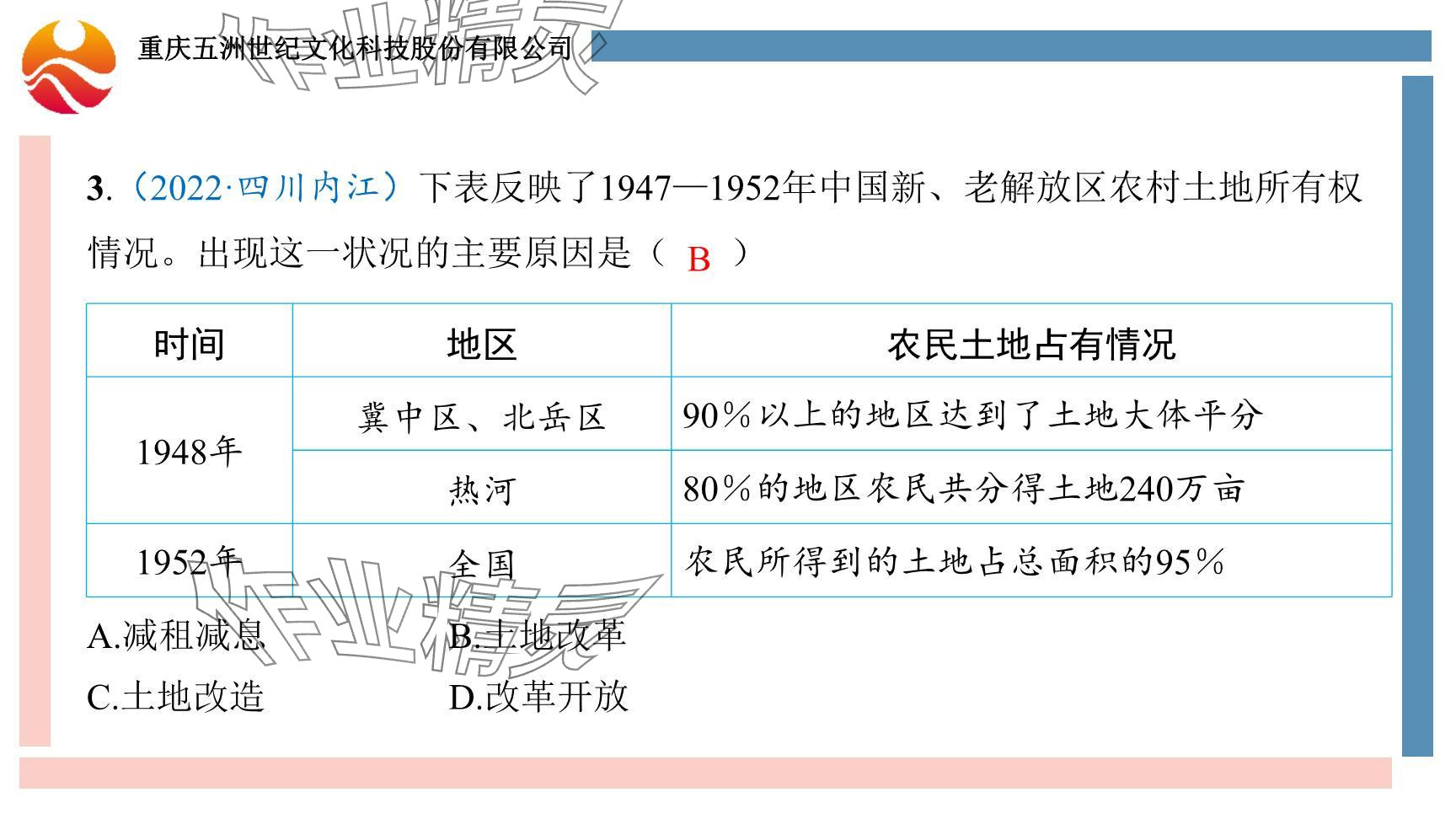 2024年重慶市中考試題分析與復(fù)習(xí)指導(dǎo)歷史 參考答案第20頁