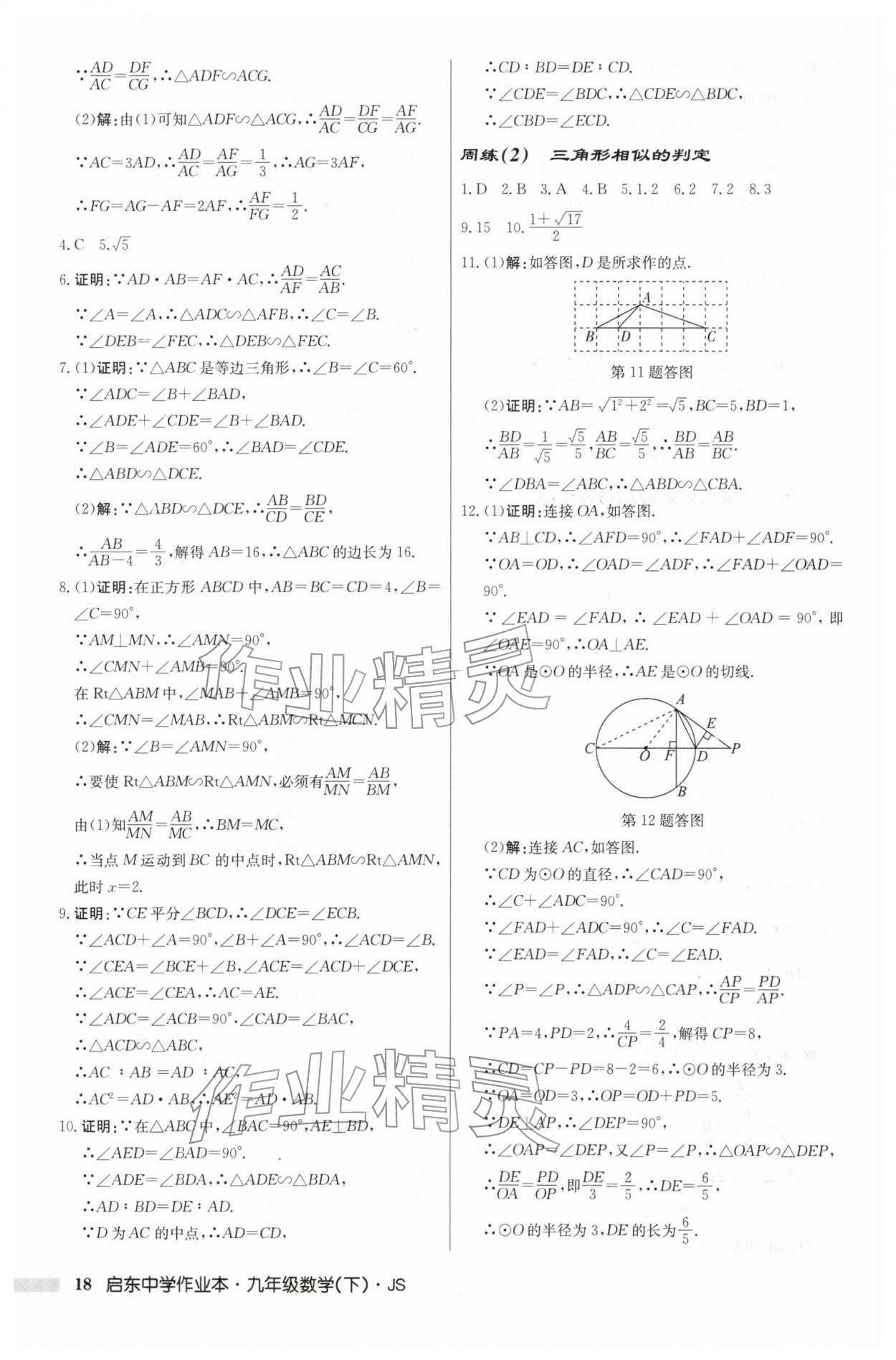 2026年啟東中學(xué)作業(yè)本九年級(jí)數(shù)學(xué)下冊(cè)蘇科版&nbsp;第18頁(yè)