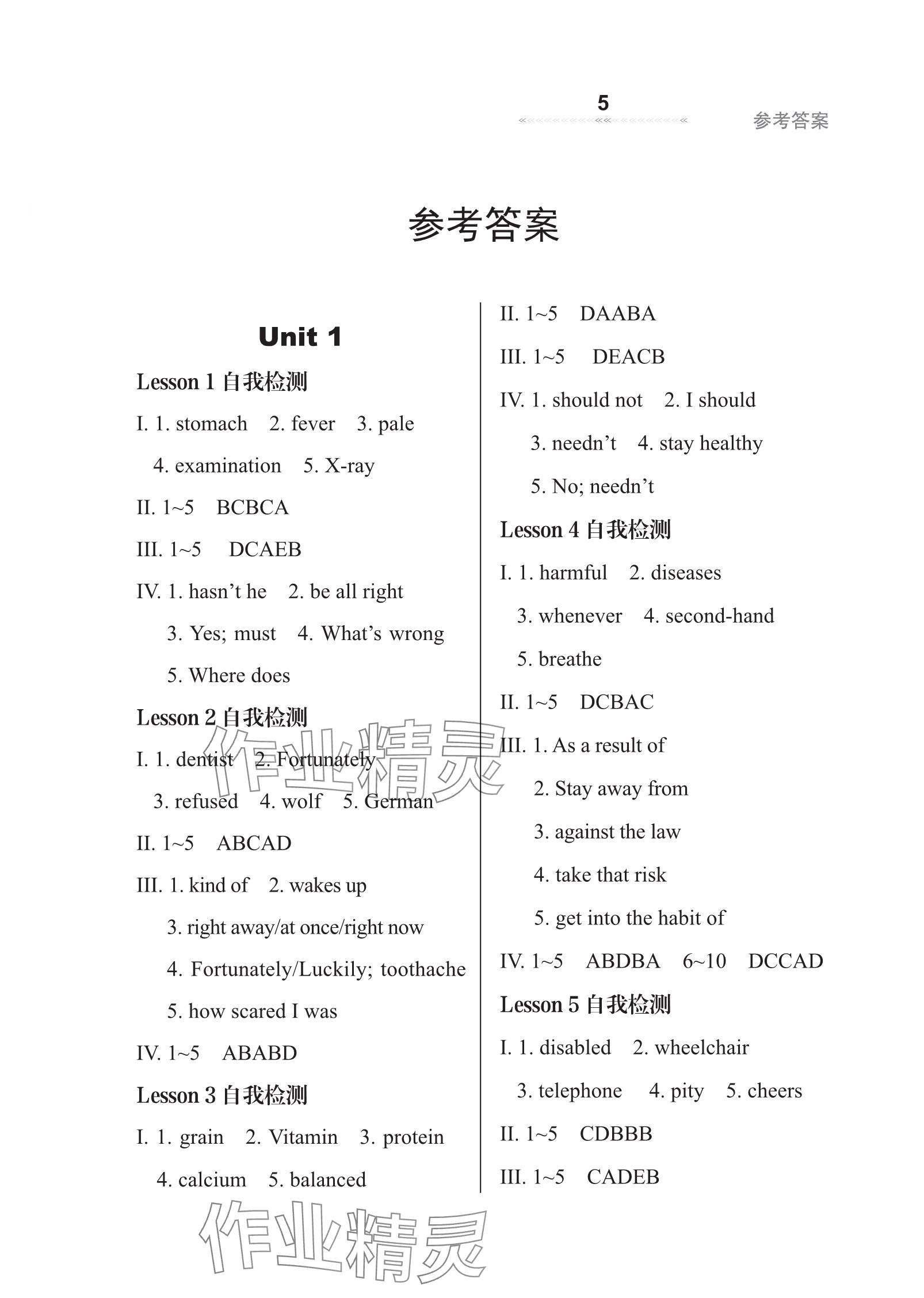 2023年配套綜合練習甘肅九年級英語上冊冀教版 參考答案第5頁