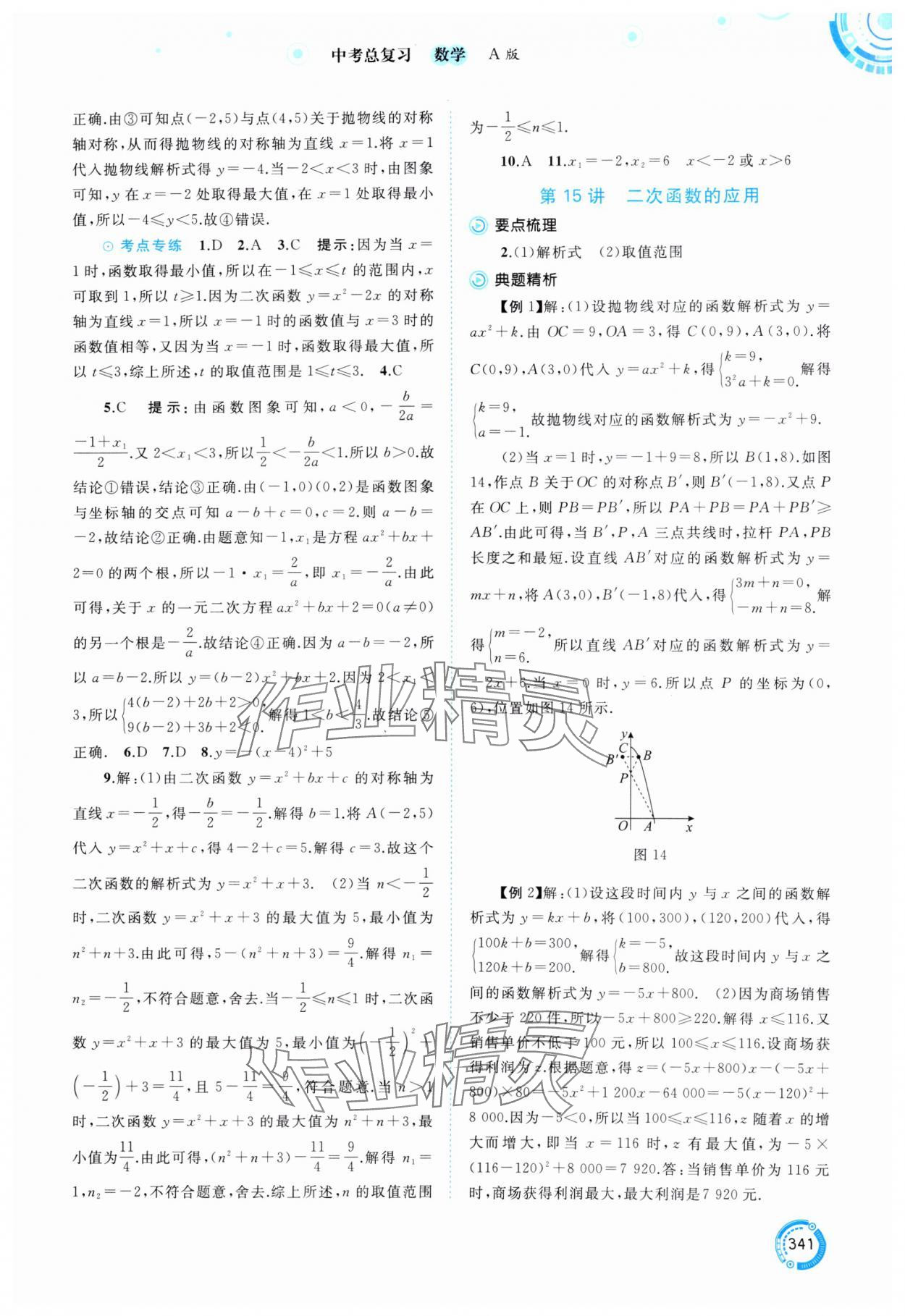 2025年中考先鋒中考總復(fù)習(xí)數(shù)學(xué) 參考答案第14頁