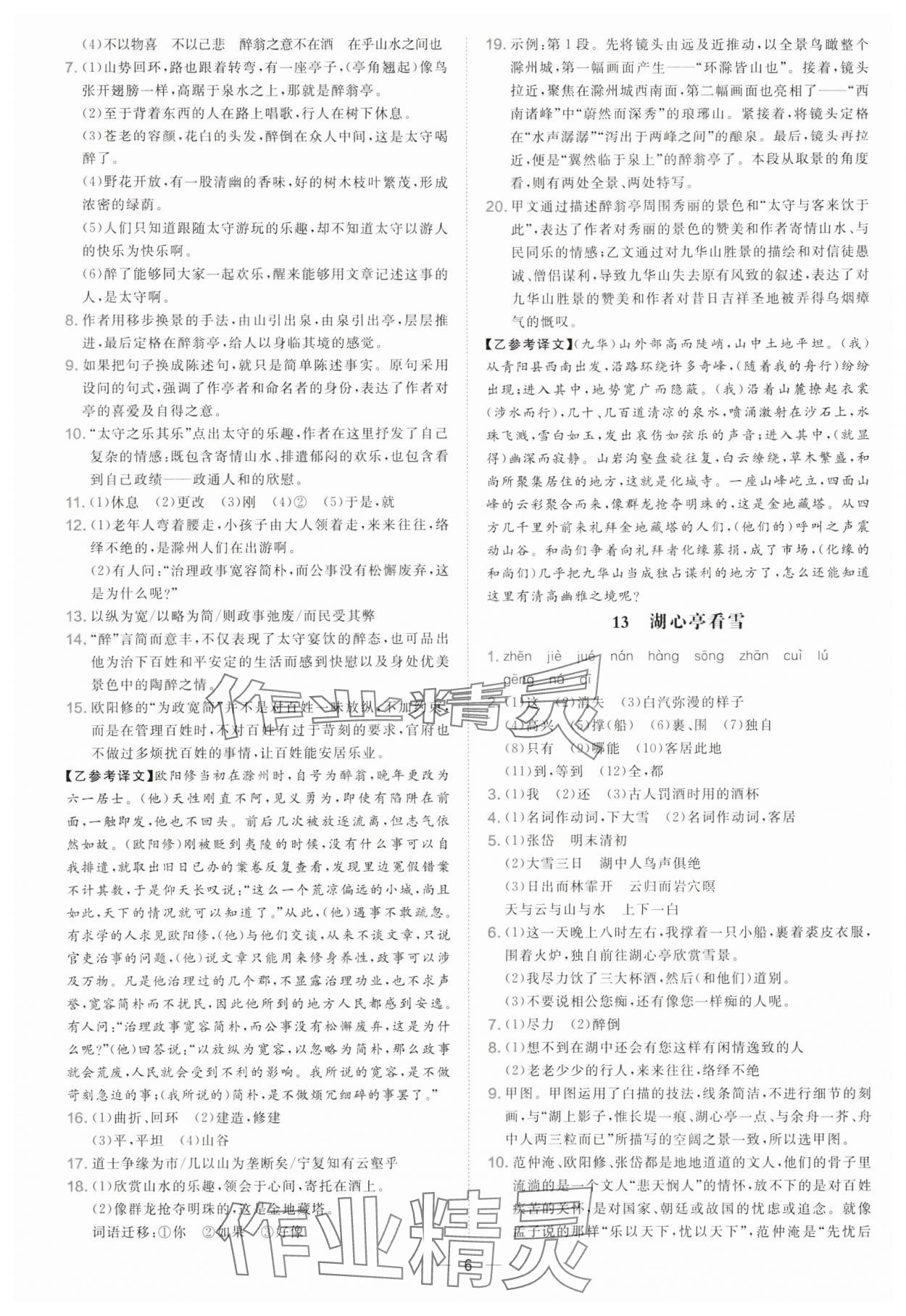 2025年點(diǎn)撥訓(xùn)練九年級(jí)語文上冊(cè)人教版安徽專版 參考答案第6頁
