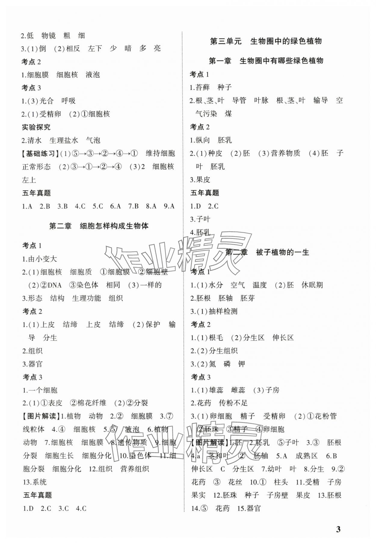 2024年河南中考第一轮总复习一本全生物 参考答案第2页