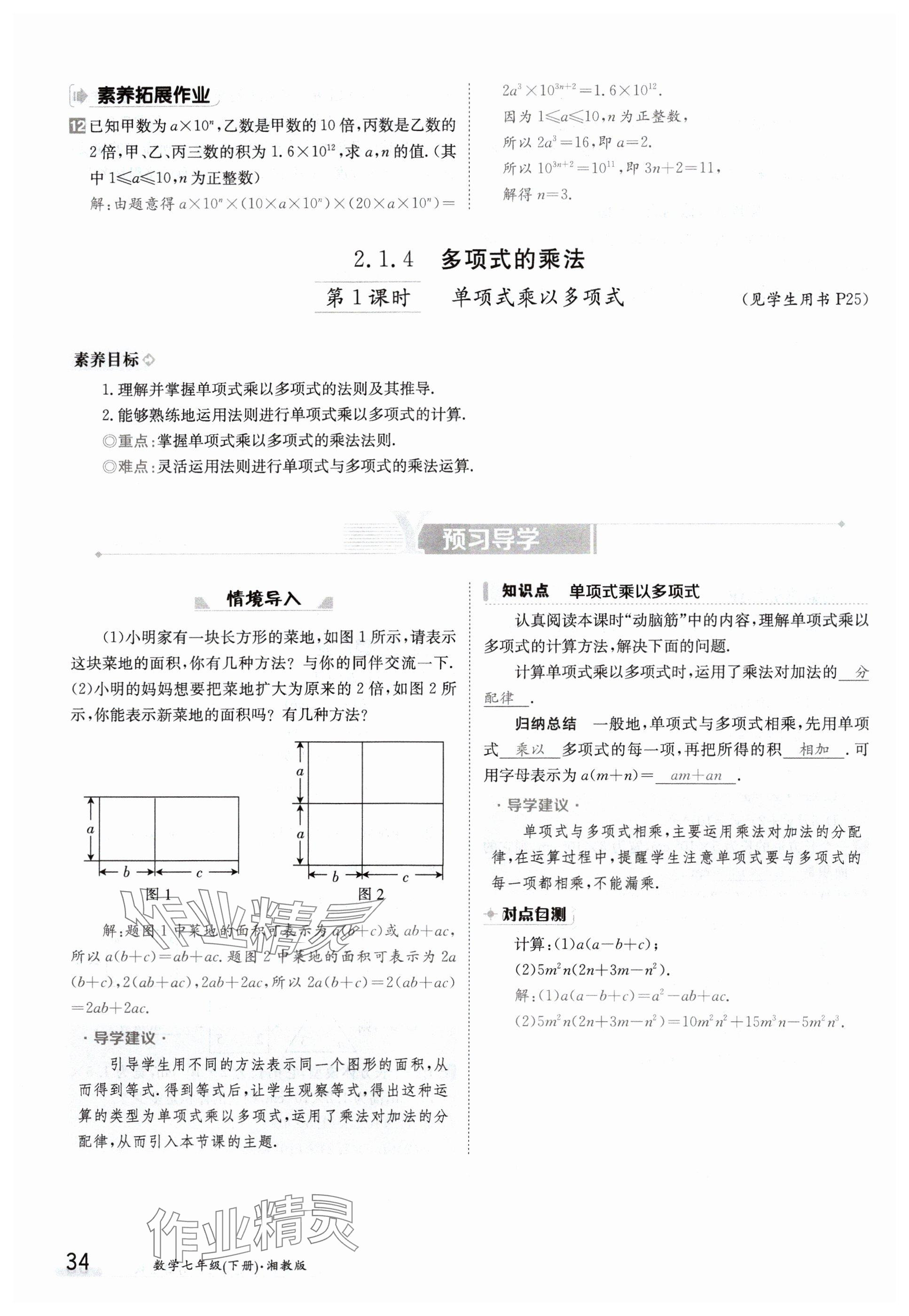 2024年金太陽(yáng)導(dǎo)學(xué)案七年級(jí)數(shù)學(xué)下冊(cè)湘教版 參考答案第34頁(yè)