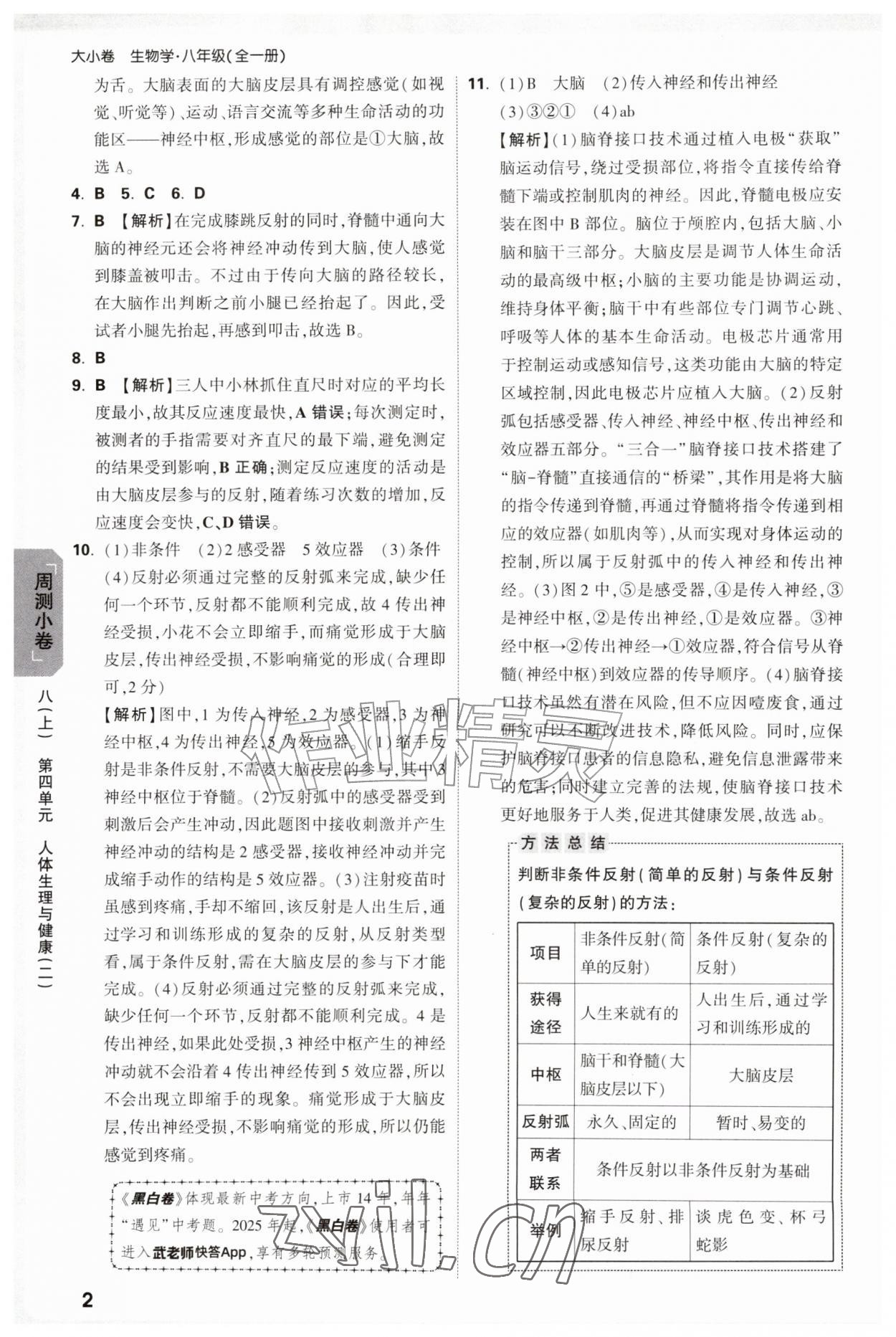 2026年万唯中考大小卷八年级生物全一册人教版&nbsp;参考答案第2页