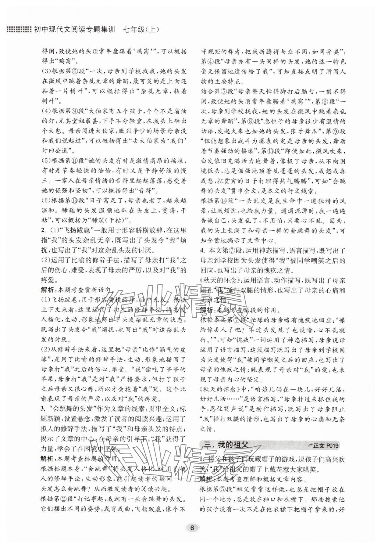 2025年初中现代文阅读专题集训七年级语文人教版&nbsp;第6页