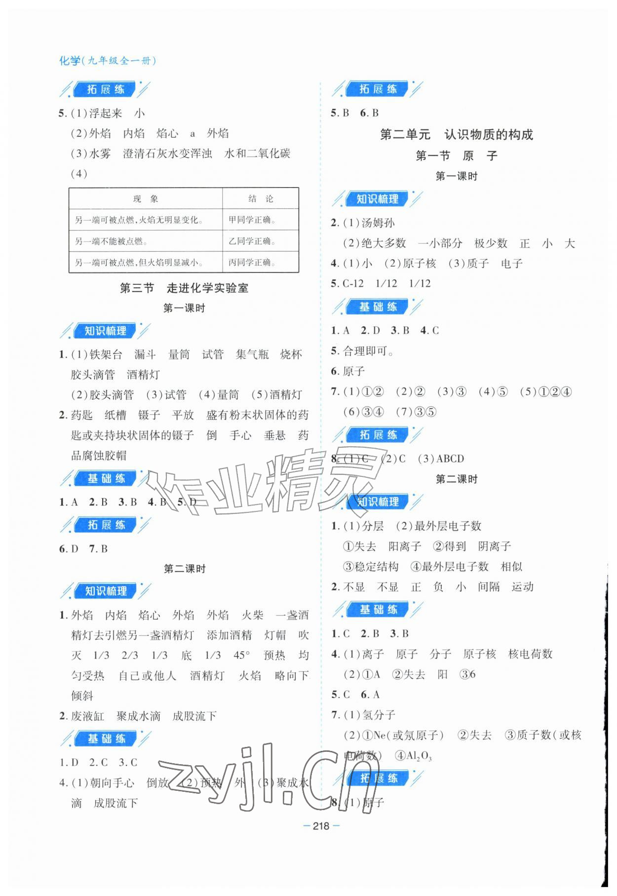2026年新课堂学习与探究九年级化学全一册鲁教版&nbsp;参考答案第2页