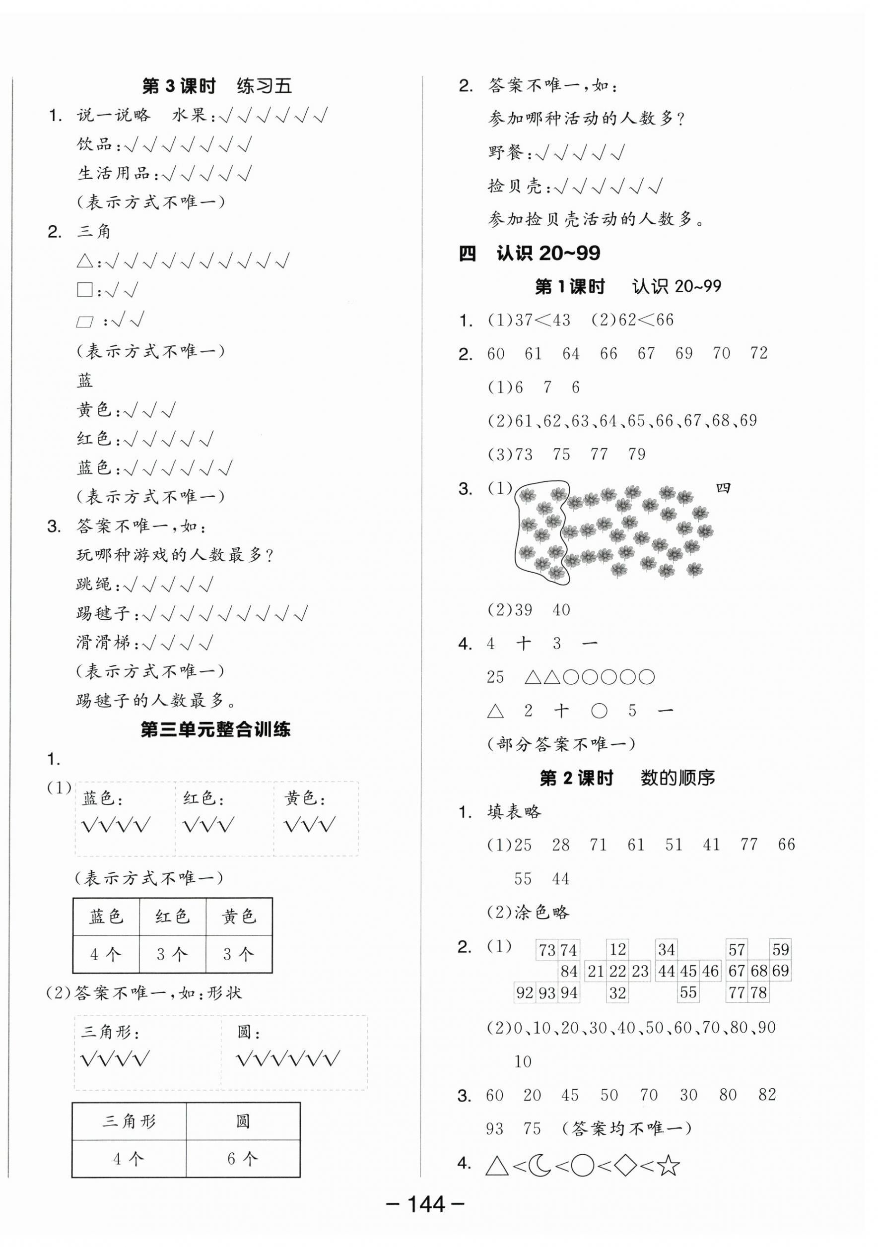 2026年全品学练考一年级数学下册苏教版&nbsp;参考答案第6页