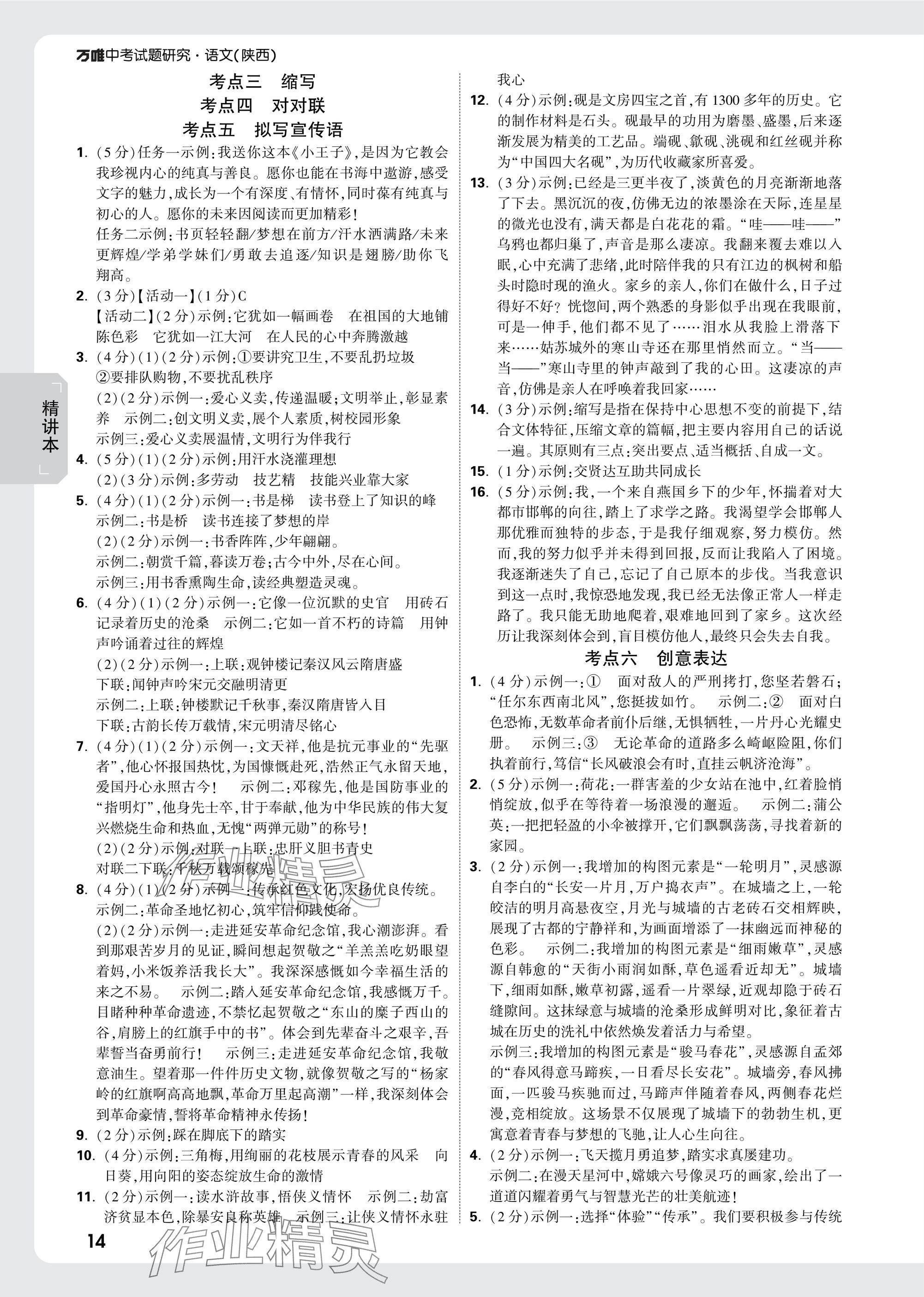 2025年萬唯中考試題研究語文中考人教版陜西專版 參考答案第14頁