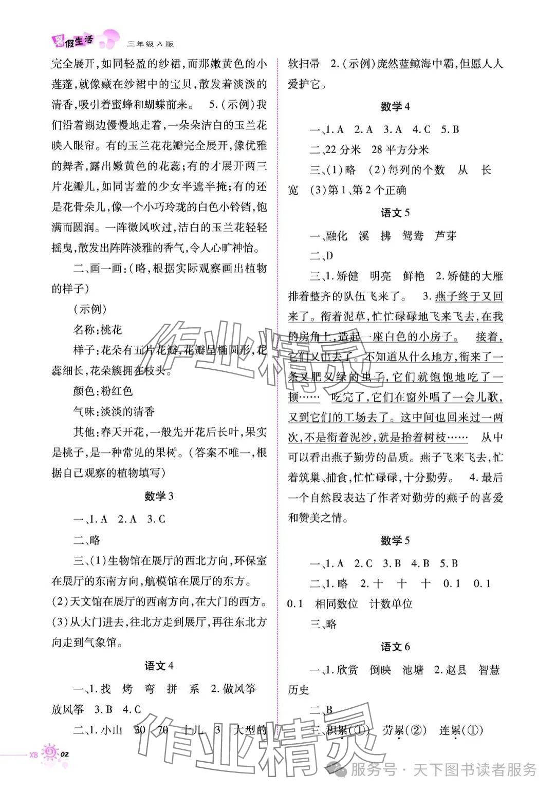 2025年暑假生活三年级A版重庆出版社 参考答案第2页