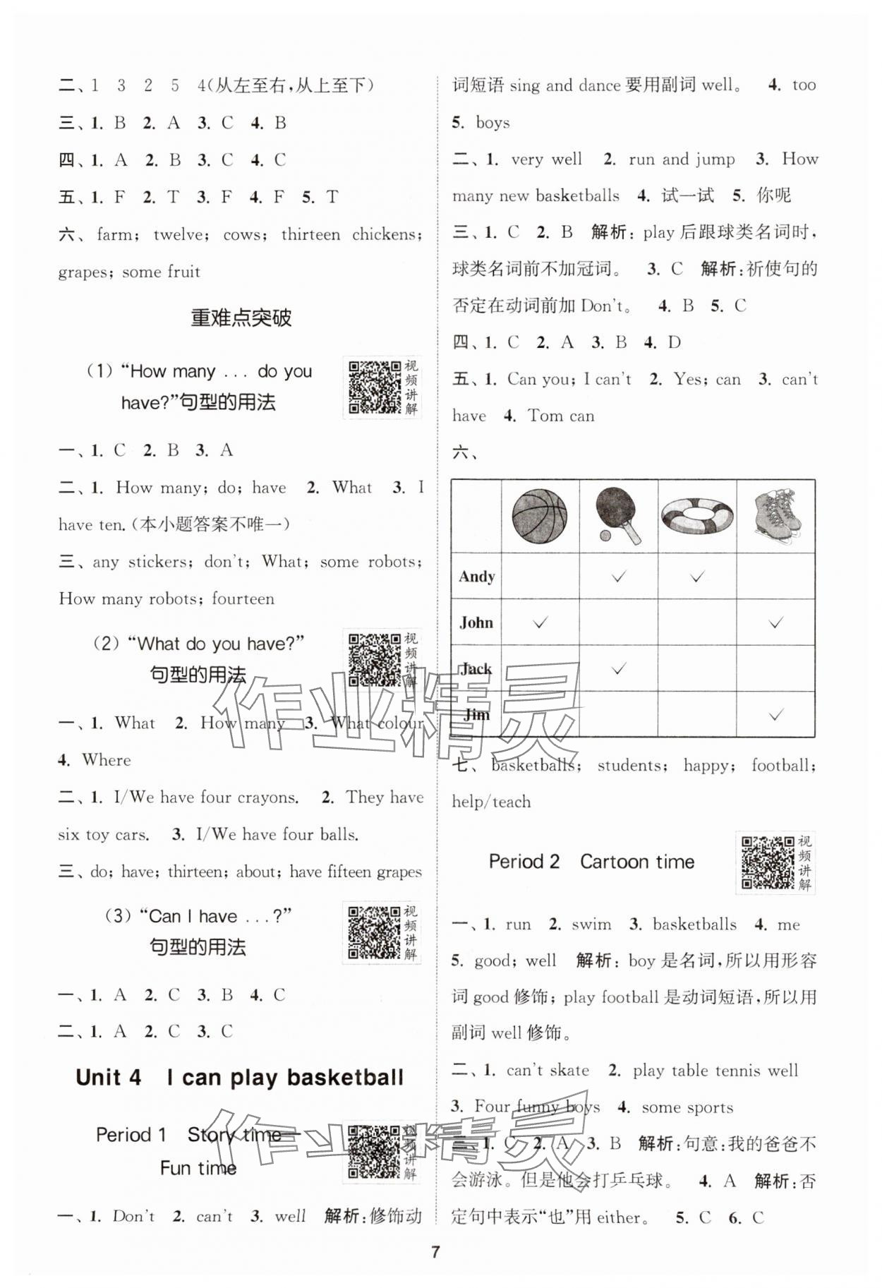 2024年拔尖特訓(xùn)四年級(jí)英語上冊(cè)譯林版江蘇專版 參考答案第7頁