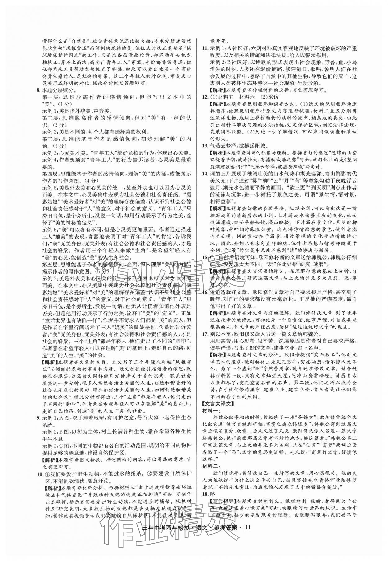 2025年3年中考2年模拟语文浙江专版 参考答案第11页