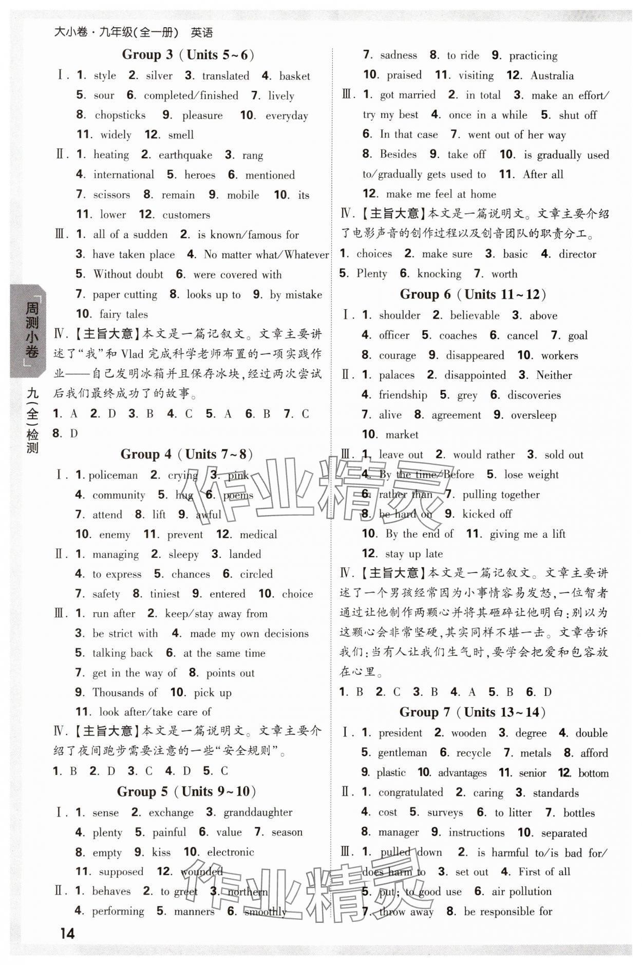 2023年萬唯中考大小卷九年級英語全一冊人教版 參考答案第14頁