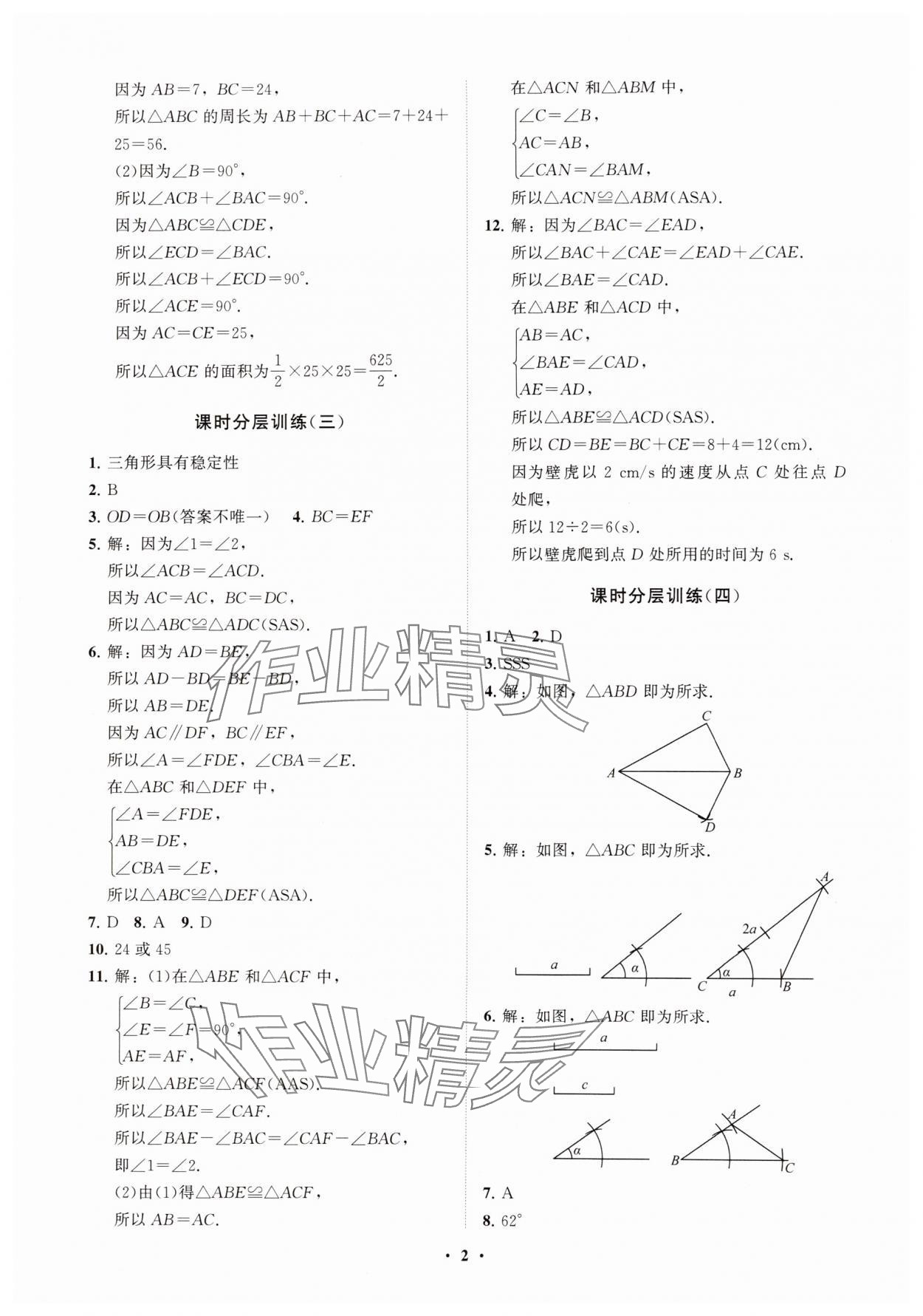 2024年同步練習(xí)冊分層卷七年級數(shù)學(xué)上冊魯教版54制 參考答案第2頁