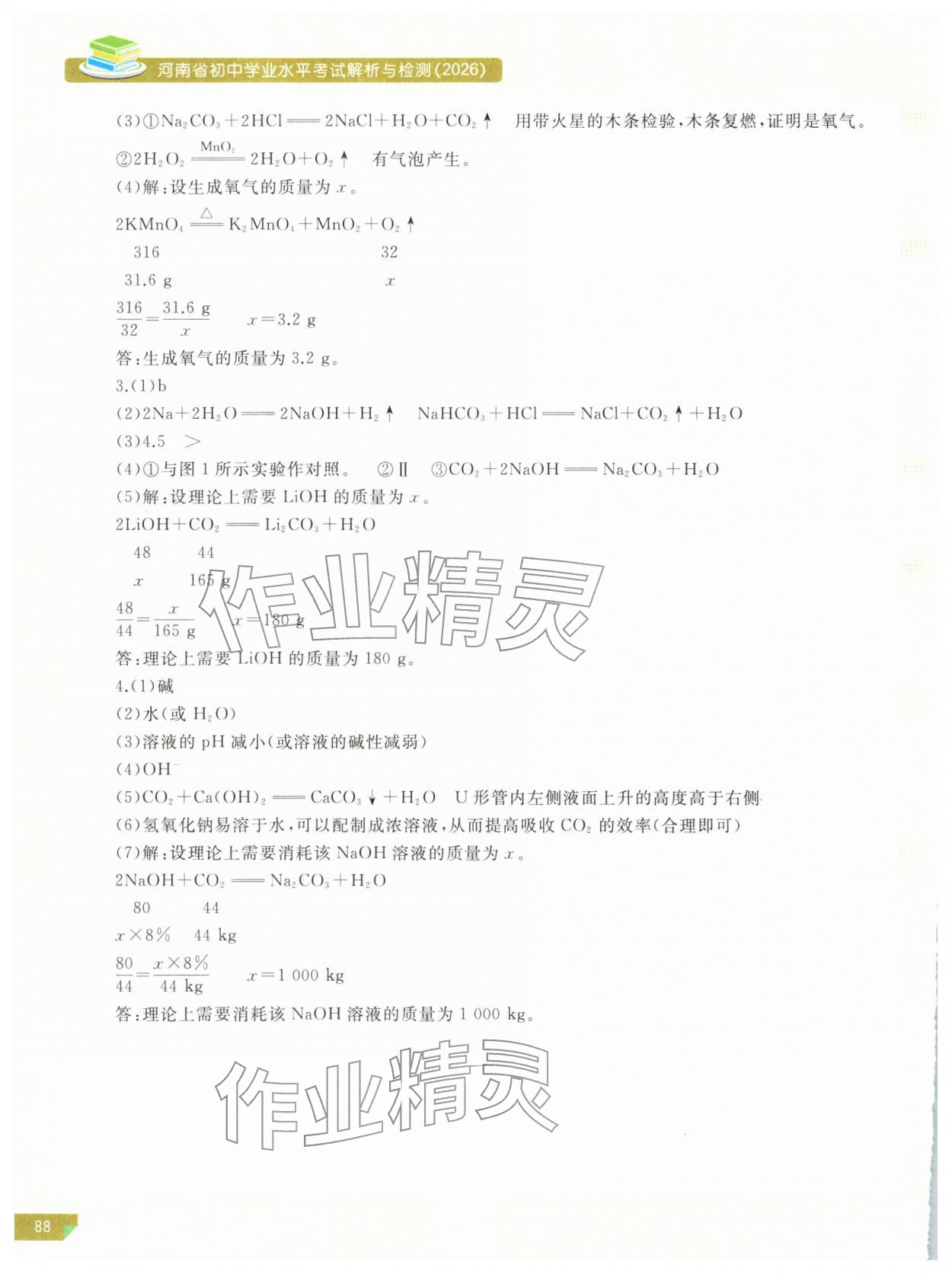 2026年河南省初中学业水平考试解析与检测化学下册&nbsp;参考答案第3页