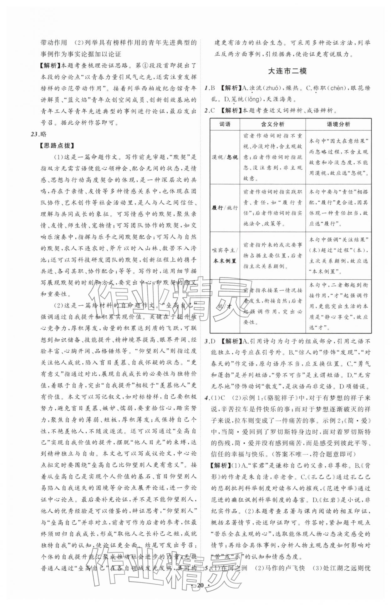 2026年中考必备辽宁师范大学出版社语文辽宁专版&nbsp;参考答案第20页