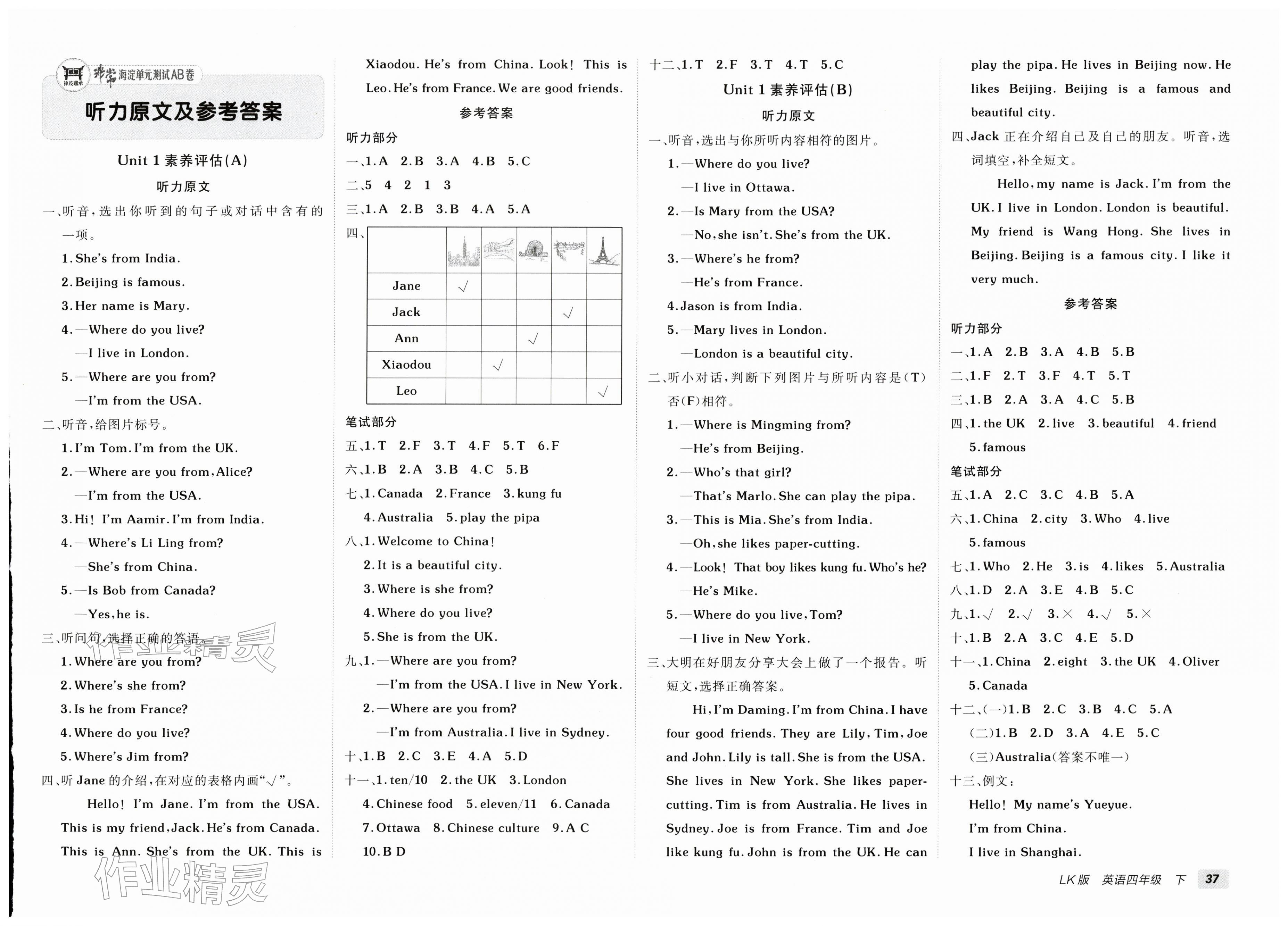 2026年海淀单元测试AB卷四年级英语下册鲁科版54制&nbsp;第1页