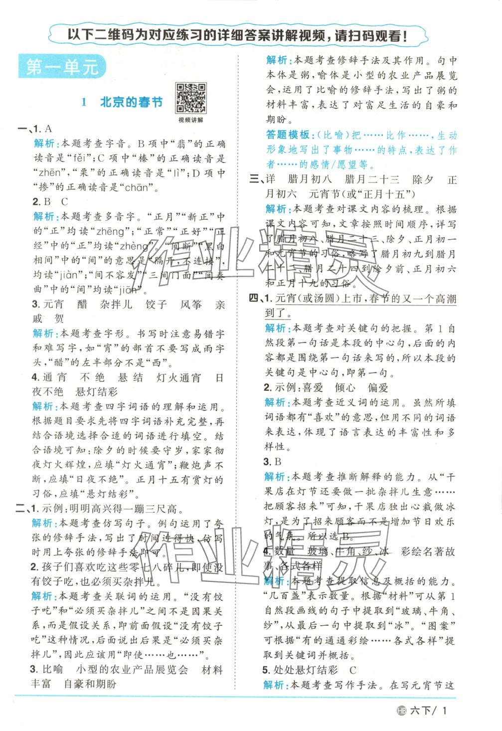 2025年阳光同学课时优化作业六年级语文下册河北专版 第1页