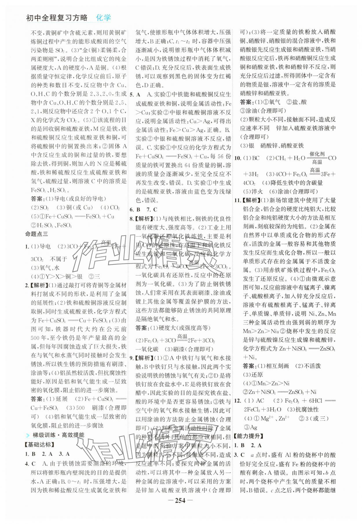 2025年初中全程复习方略海峡文艺出版社化学中考云南专版&nbsp;参考答案第10页