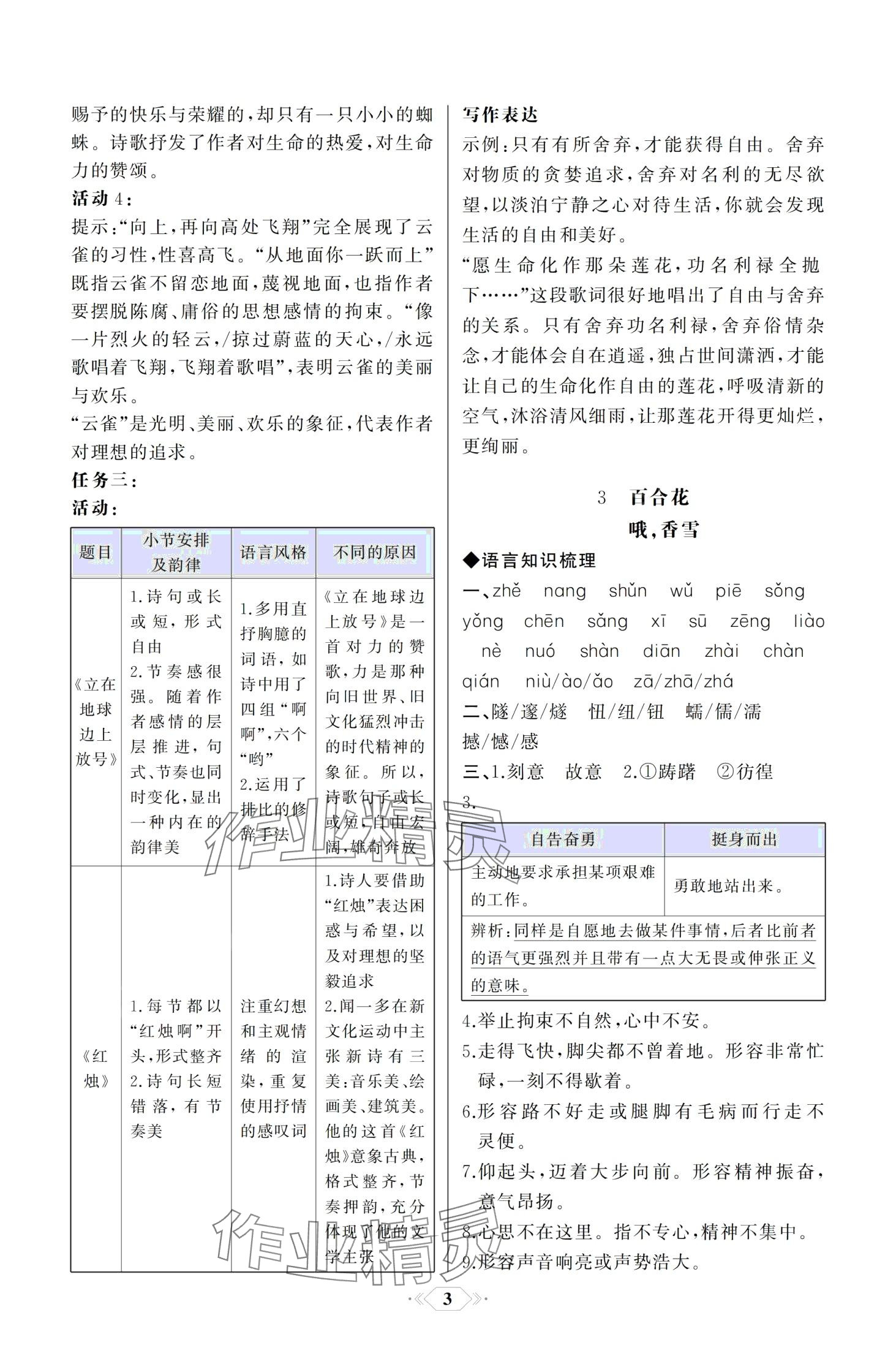 2024年同步解析與測評課時練人民教育出版社高中語文必修上冊人教版 第3頁