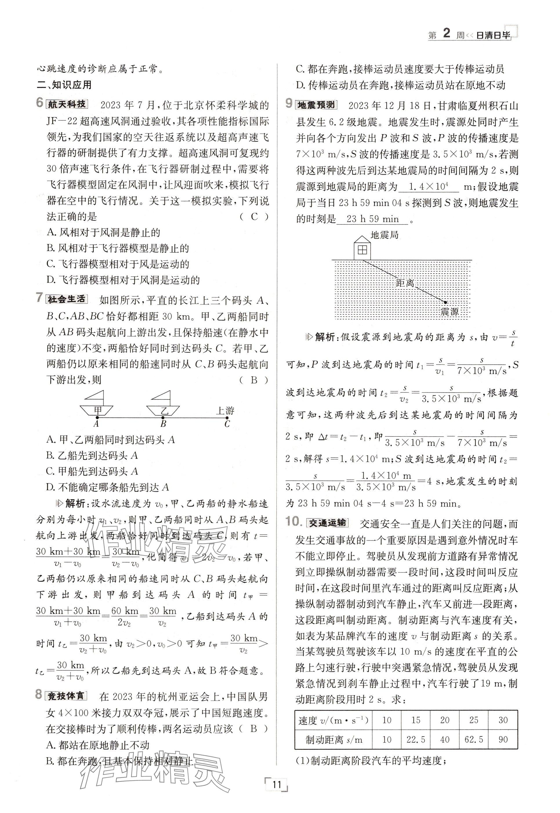 2024年日清周练八年级物理上册人教版 参考答案第21页