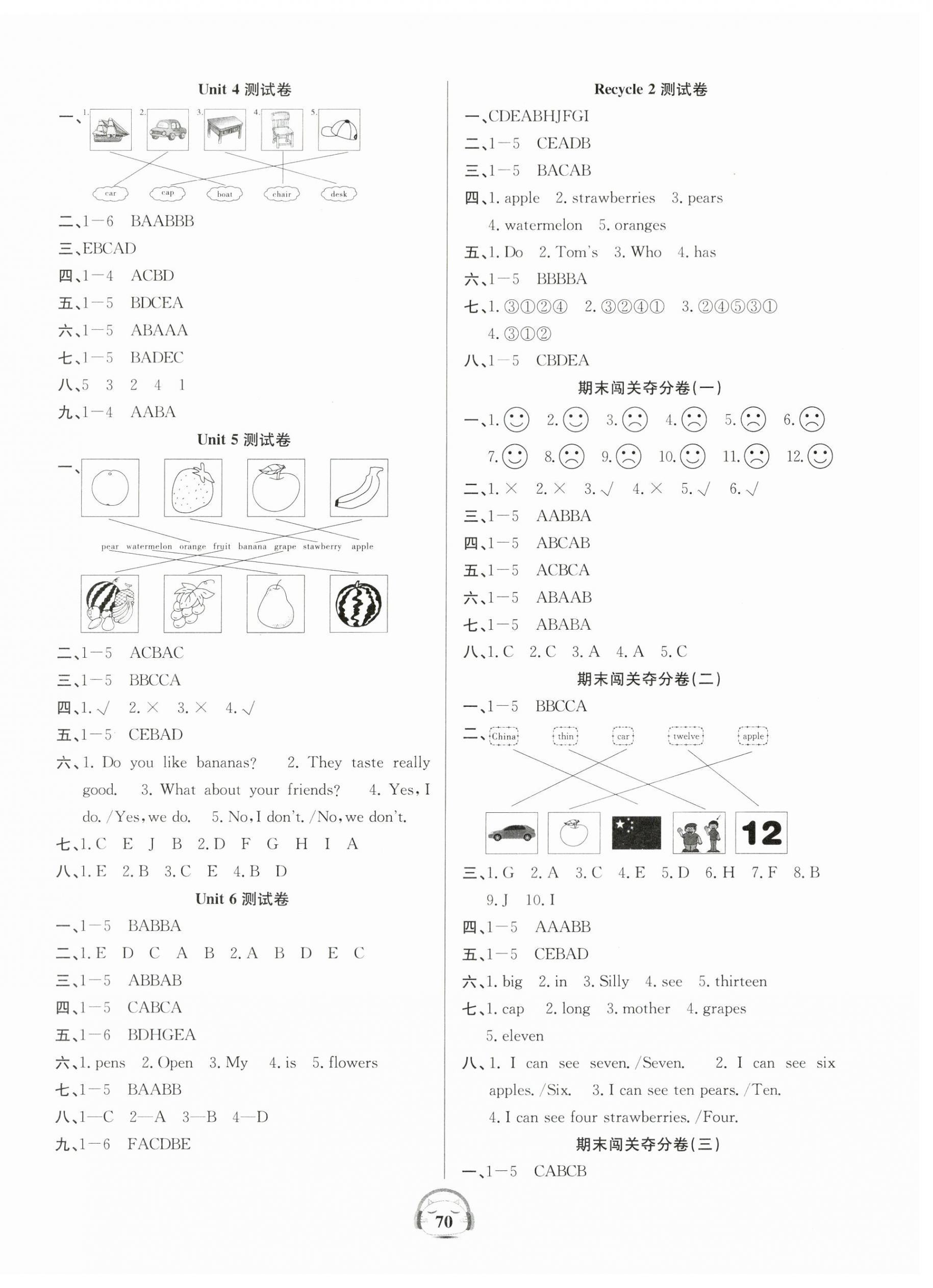 2024年品优好卷单元加期末卷三年级英语下册人教版 参考答案第2页