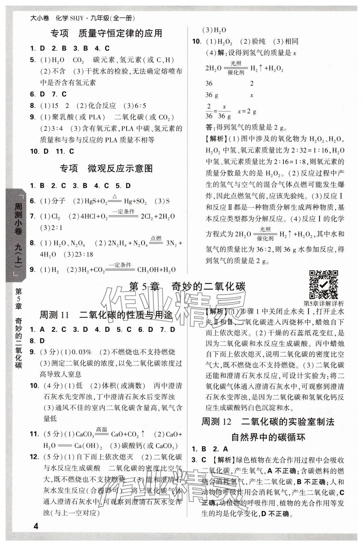 2024年萬唯中考大小卷九年級化學全一冊滬教版 參考答案第4頁