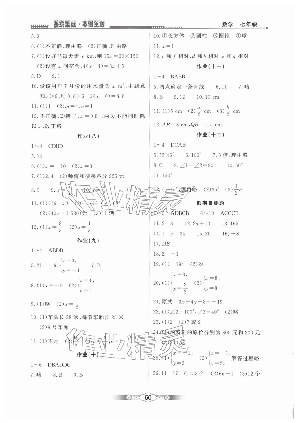 2026年寒假生活北京师范大学出版社七年级数学&nbsp;第2页