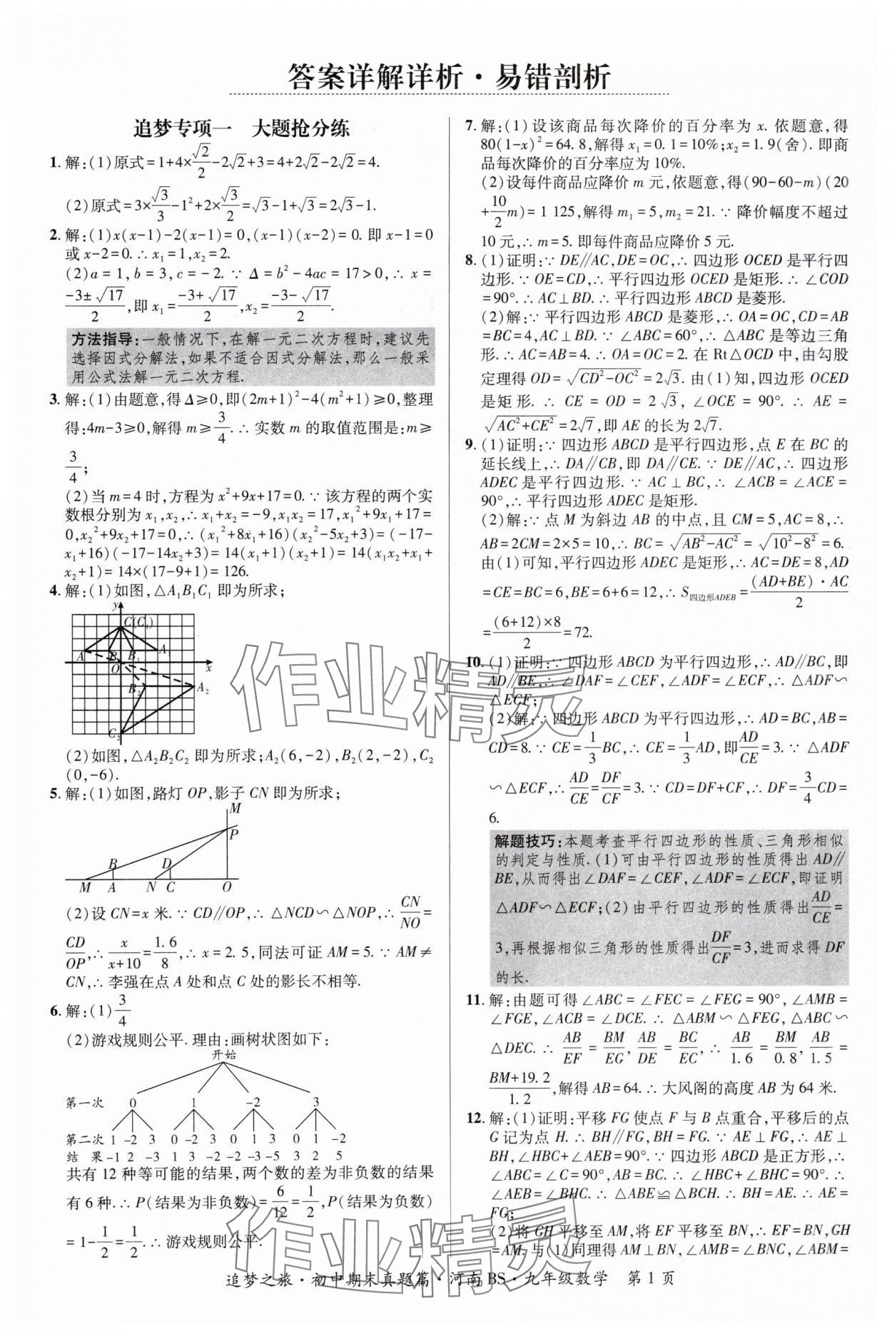 2024年追夢(mèng)之旅中考真題精編九年級(jí)數(shù)學(xué)全一冊(cè)北師大版河南專版 參考答案第1頁