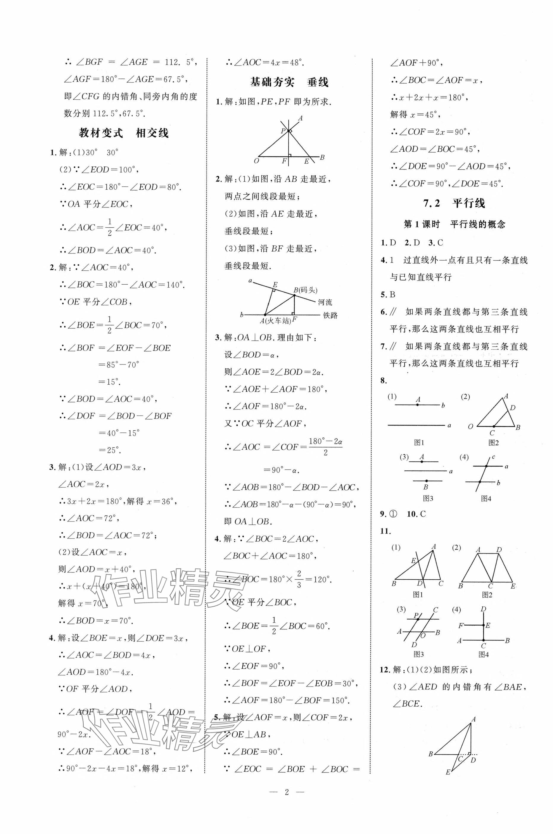 2025年勤学早校本作业七年级数学下册人教版福建专版 参考答案第2页
